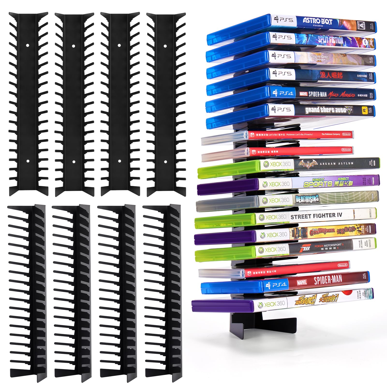 4 Pack Video Game Case Storage Wall Mount - Holds Up to 72 Disc Boxes,Metal Wall Mounted Game Case Holder for PS,DVD,Xbox Game Organizer - Flex Gamingproduct_type