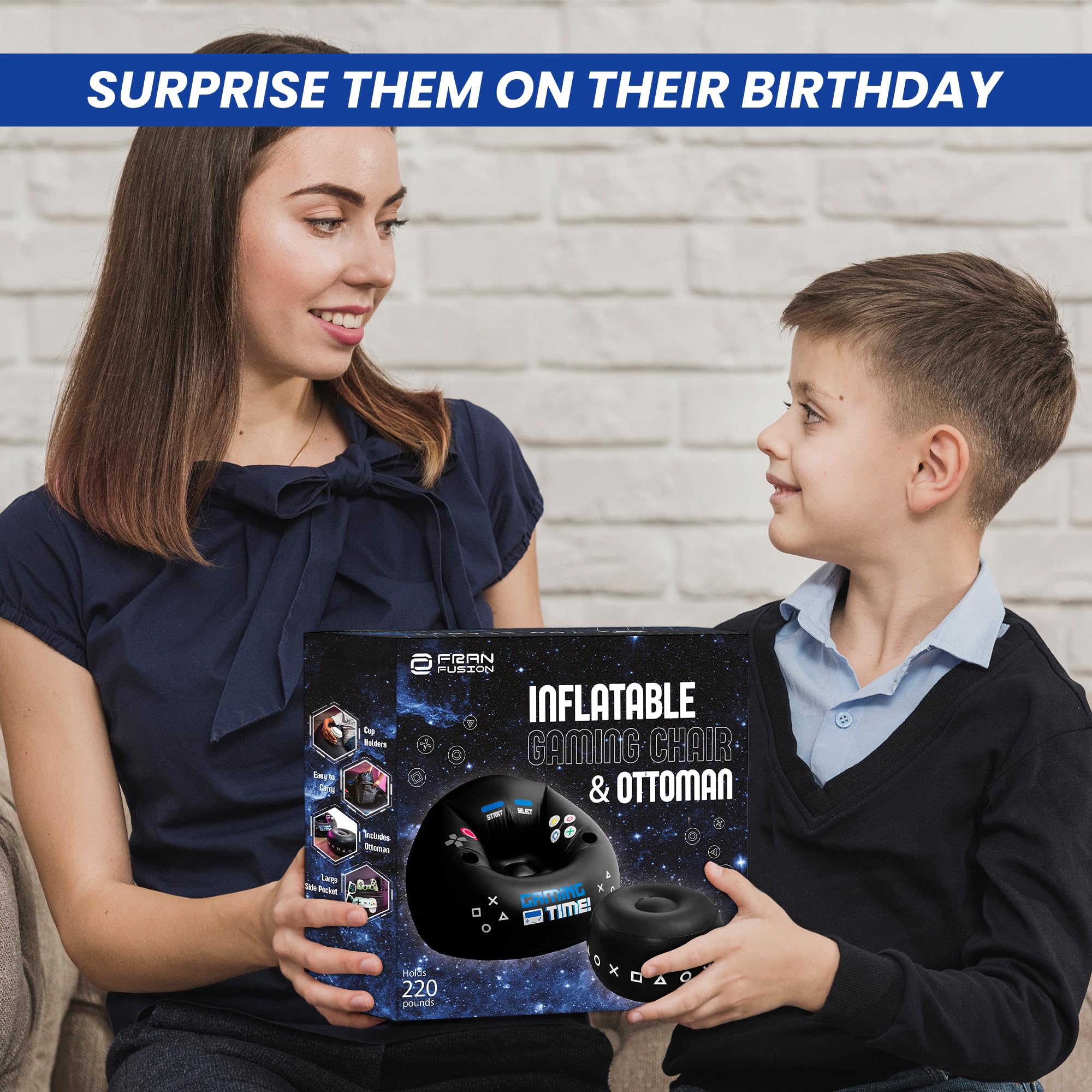 Inflatable Gaming Chair for Kids & Teens with Cup Holders and Side Pocket - This Air Gaming Bean Bag Chairs for kids is The Perfect Furniture for Gamer Room Decor - Perfect Gaming Stuff for boys 4-12 - Flex Gamingproduct_type