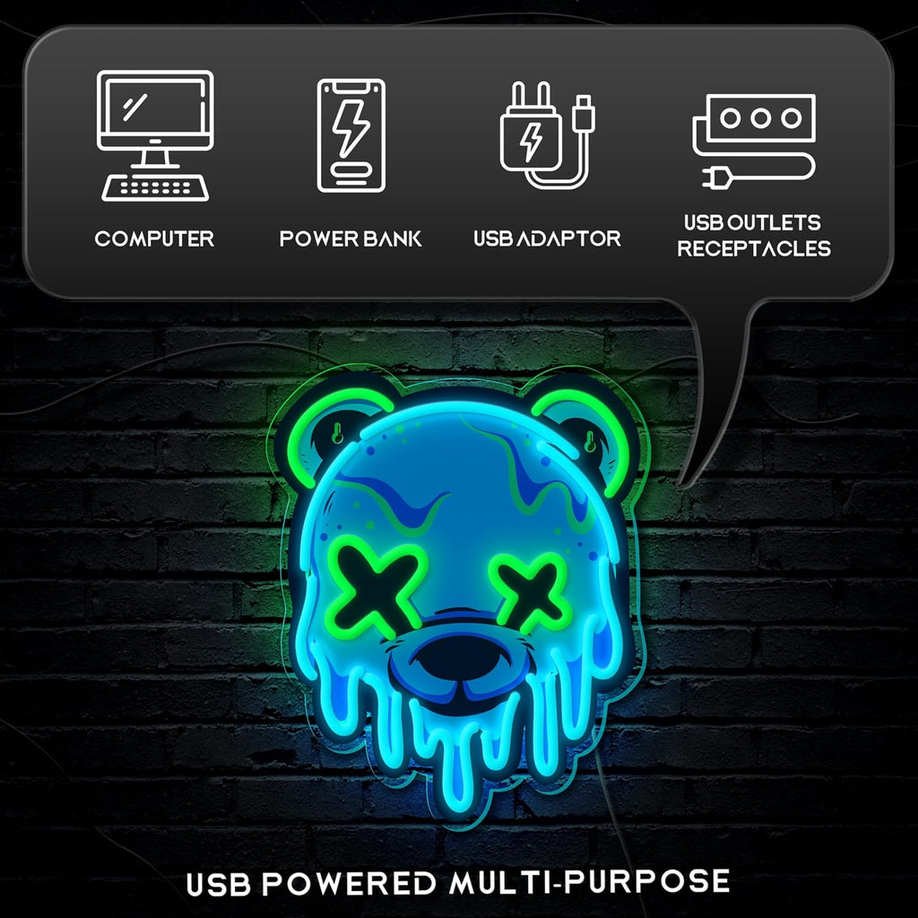 Ice Bear Neon Sign, Cool Led Sign for Wall Decor - Usb Powered, Adjustable Brightness Anime Bear Led Light for Bedroom, Bar, Pub, Party, Man Cave Decor, Unique Gift for Teenage Boys