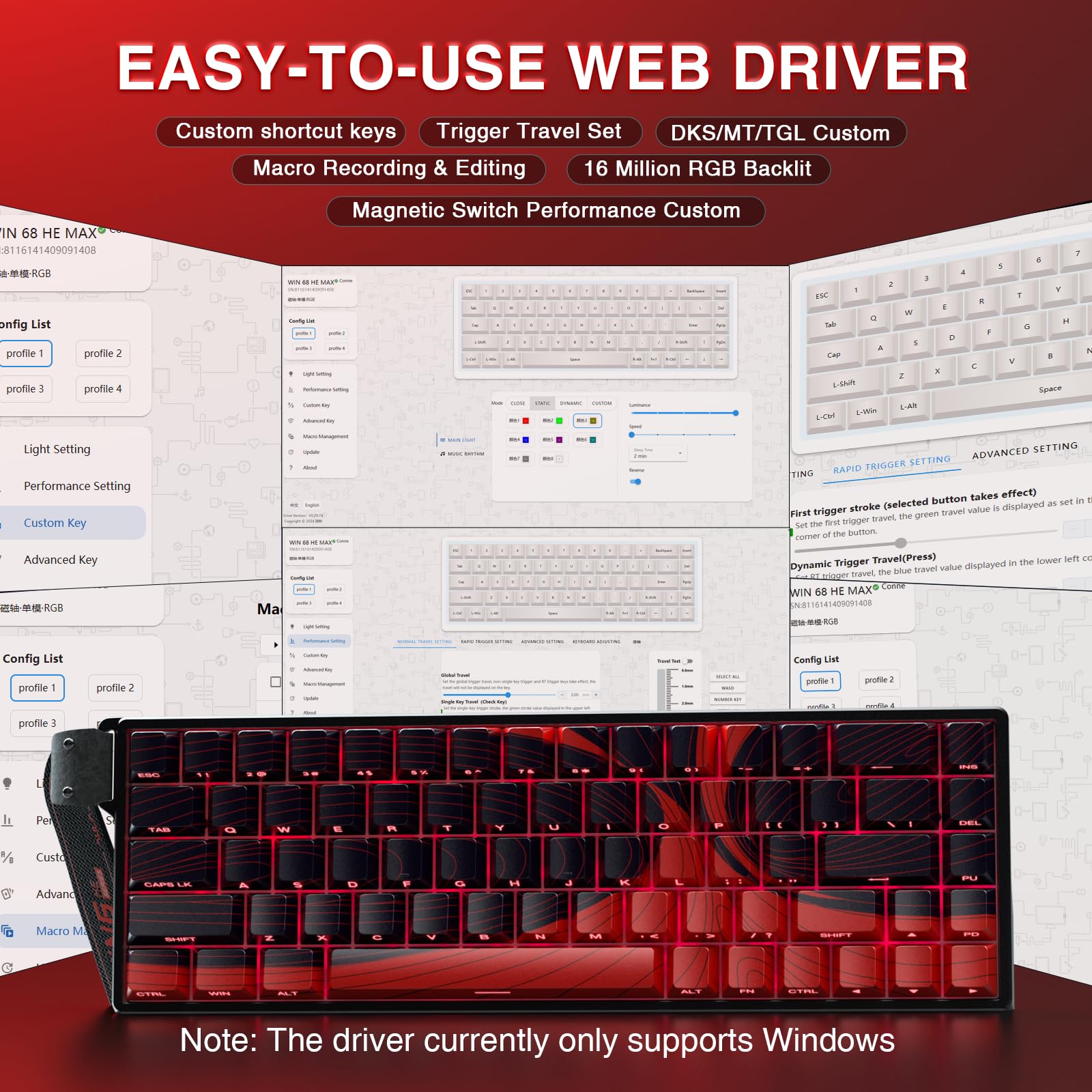 AULA WIN68 HE Mechanical Gaming Keyboard 60%, Hall Effect Magnetic Switch, Fast Trigger Mode Adjustable Actuation, 8000Hz Polling Rate, RGB Backlit, Wired Black Keyboard for Laptop/PC Gamer - Flex Gamingproduct_type