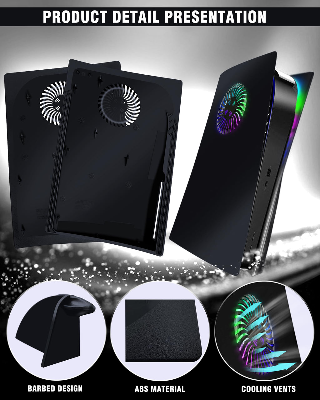 Joso Faceplate for PS5 Disc Edition, Anti-Scratch Dustproof Case Replacement with RGB Ring, Cover Skin Fit for PS5 Console (CD-ROM), Plates for PS5 Accessories, Transparent - Flex Gamingproduct_type