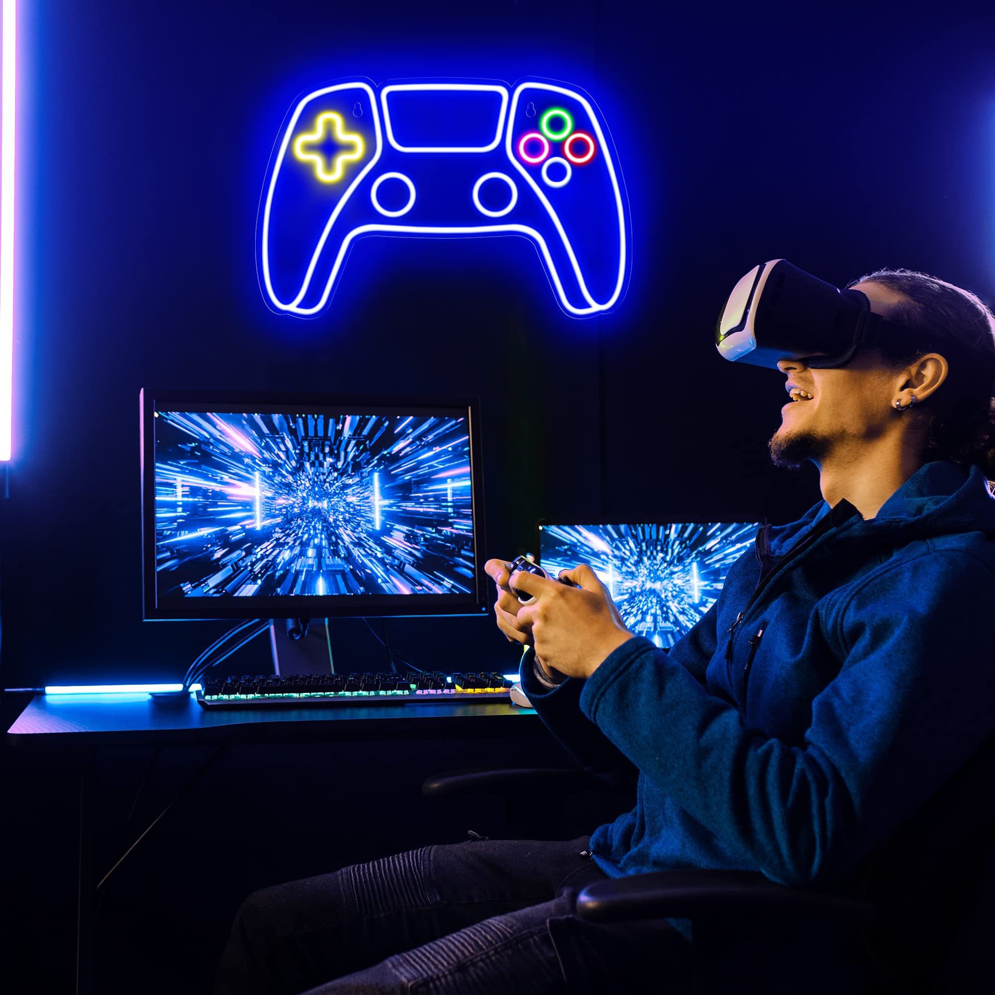 Kavaas Gamer Neon Sign, UV Printed Gaming Neon Sign for Gamer Room Decor - LED Video Game Neon Lights for Bedroom Boys, Gaming Wall decor - Best Gamer Gifts for Teenage Boys, Christmas - Flex Gamingproduct_type