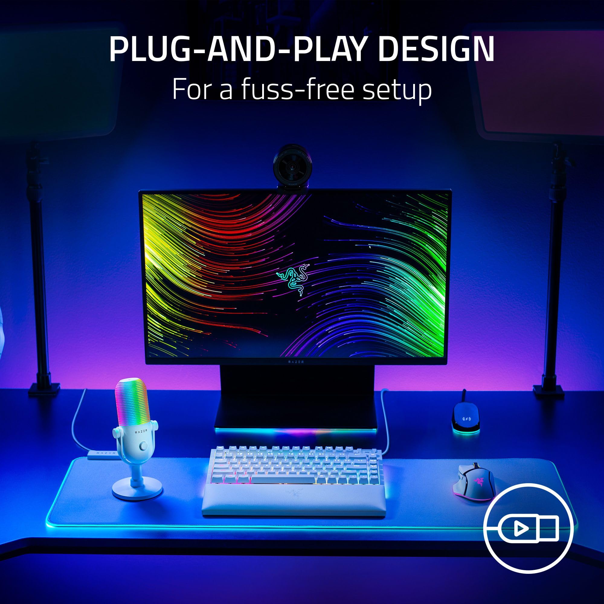Razer Seiren V3 Chroma RGB, Stream & Game Reactive, USB Microphone, Black | Tap-to-Mute Sensor, Condenser Mic, Digital Gain Limiter & Shock Absorber, Works with OBS, Discord, Zoom, Teams