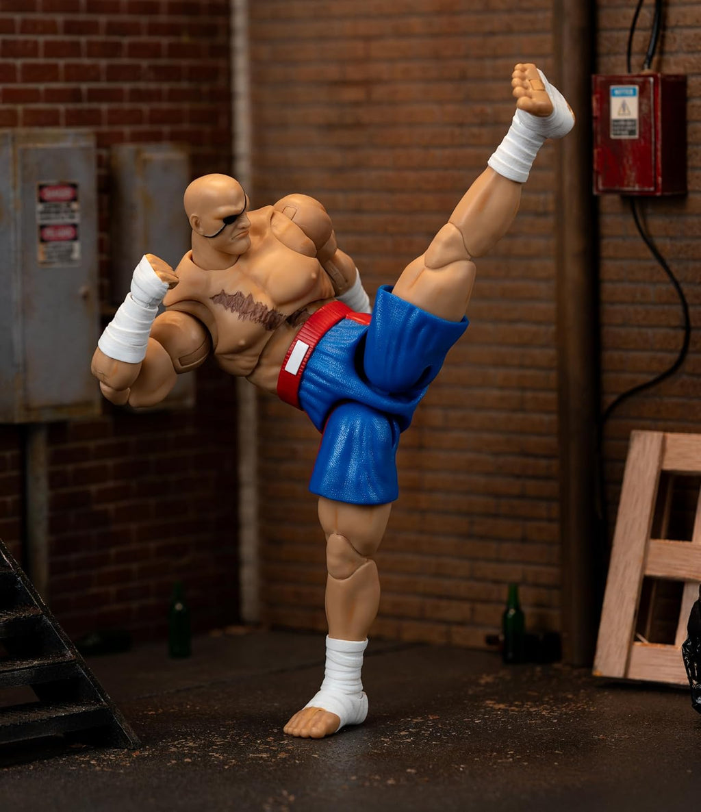 Jada Street Fighter II Sagat Deluxe 1:12 Scale Action Figure - Highly Articulated, Tiger Shot Accessory & Stand, 7.6" Tall | Highly articulated, Tiger Shot accessory and stand