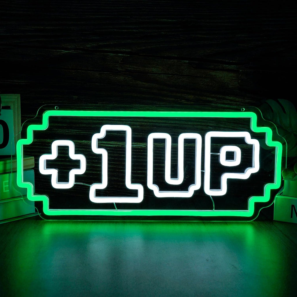 1UP Arcade Neon Sign For Wall Decor,USB Powered Led Neon Light For Game Room,Man Cave, Basement Home,Playroom,Birthday Gifts For Teens 16.9 * 7.1 inch