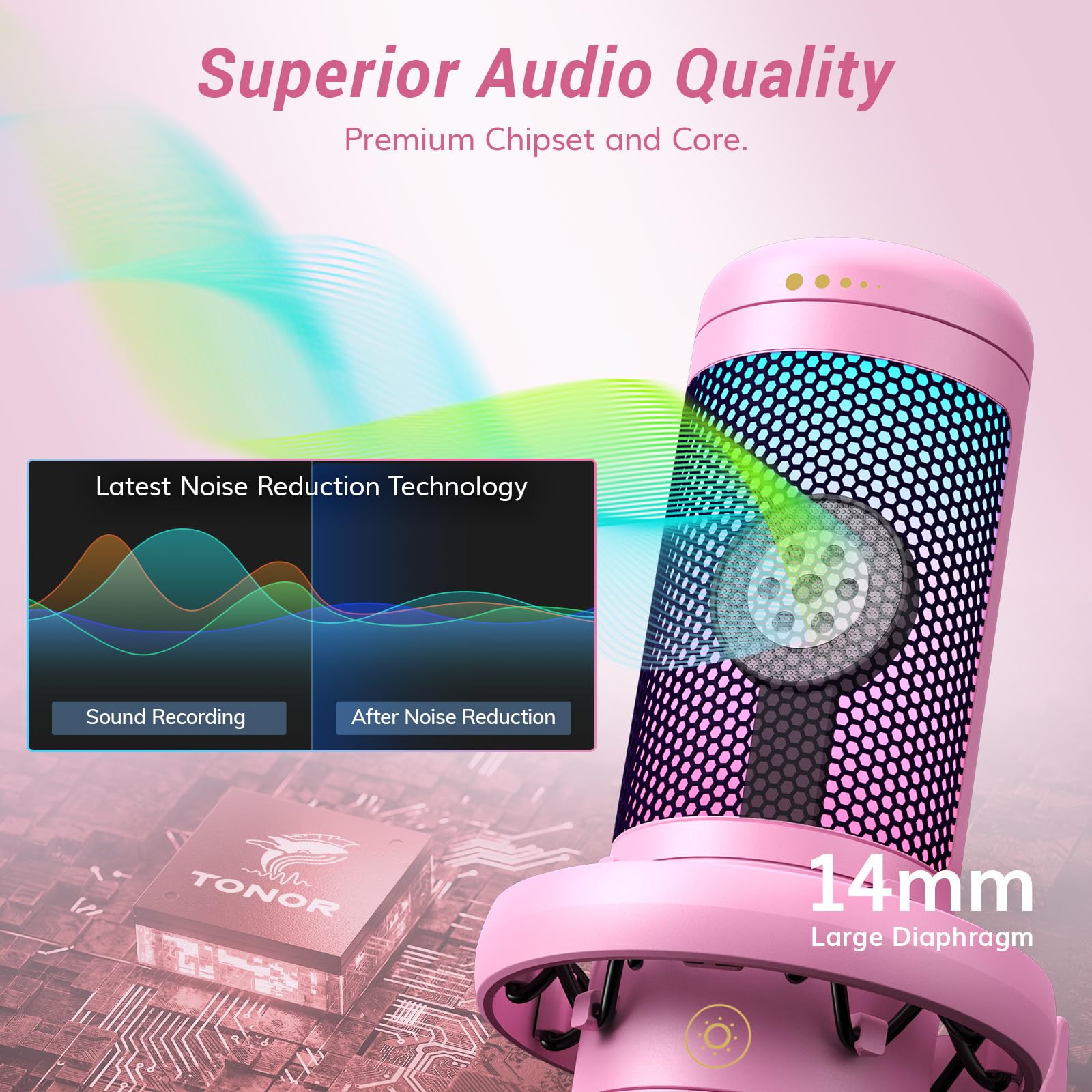 TONOR Gaming Microphone Set with Boom Arm, Vocal Condenser Microphone for PC with Stand, USB Mic with controllable RGB Light, One Tap Mute, Volume Control, for Discord, Twitch Streaming, TC310+ - Flex Gamingproduct_type