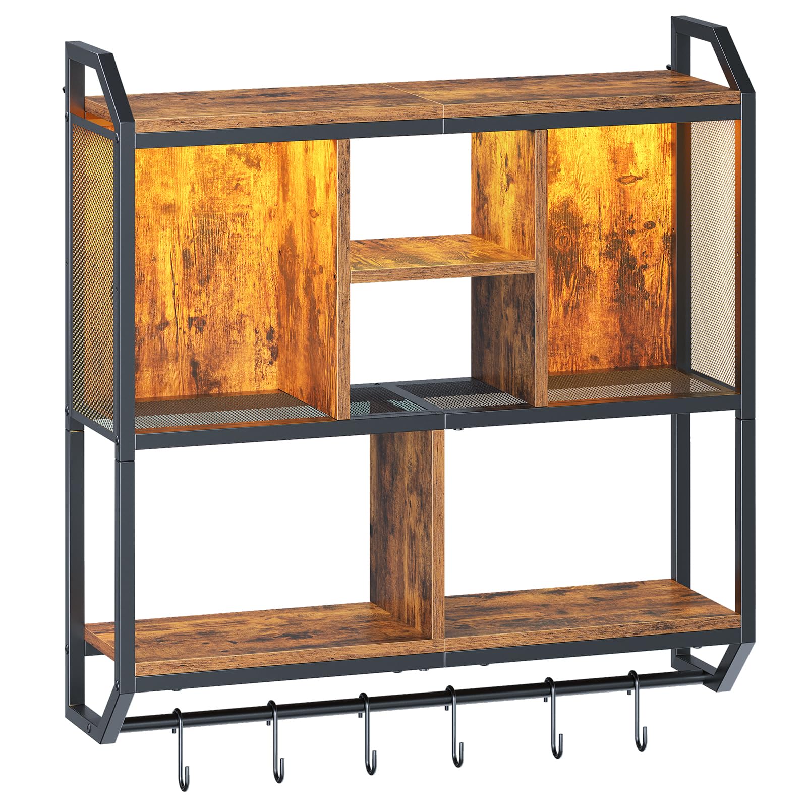 HOOBRO Gaming Floating Shelves with LED Lights, 28.7" LED Wall Mounted Shelf, 3-Tier Display Rack for Wall Storage, Floating Rack with Hanging Rod and 6 S-Hooks, for Gaming Room, Black BB70DBJ01 - Flex Gamingproduct_type