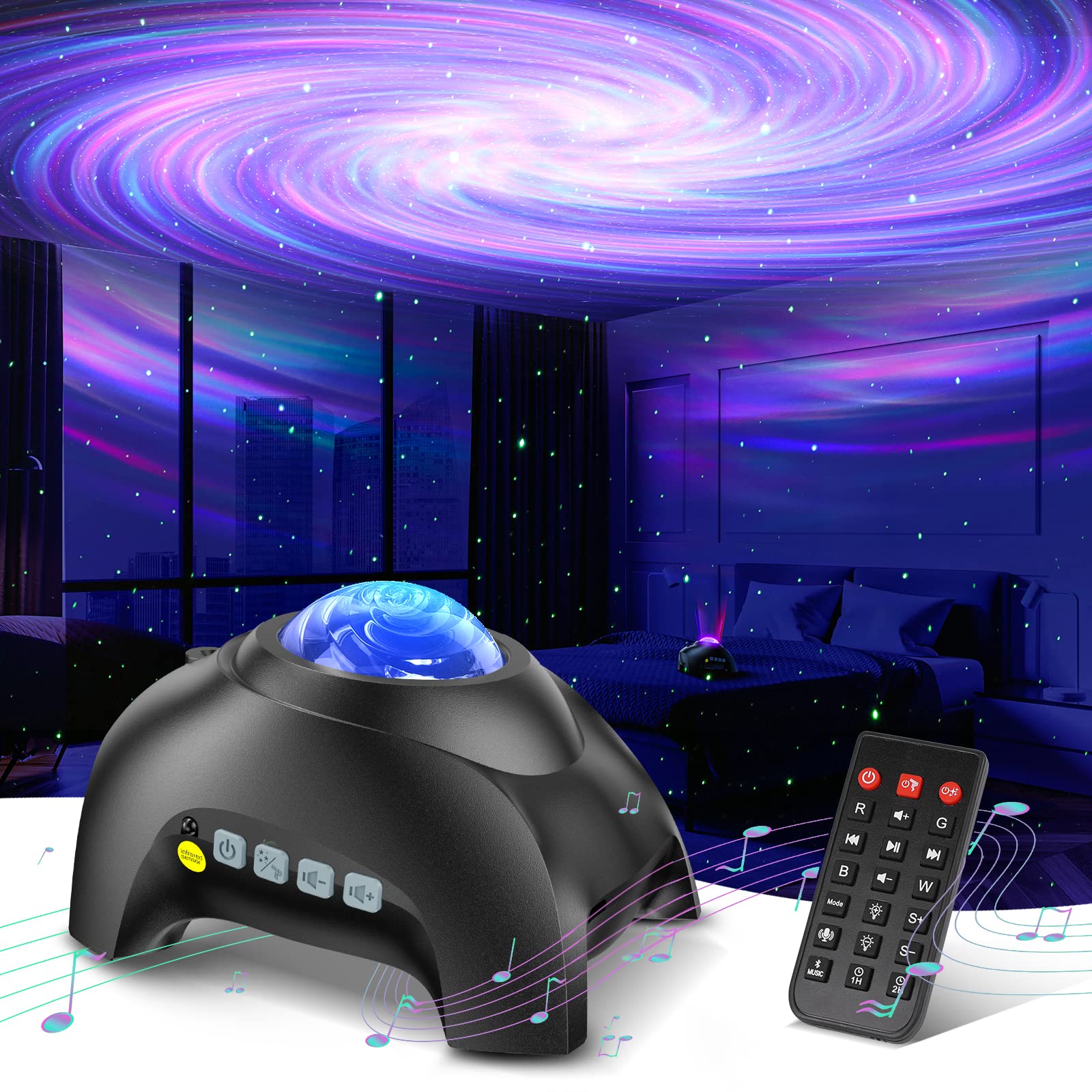 Northern Galaxy Light Aurora Projector with 33 Light Effects, Night Lights LED Star Projector for Bedroom Nebula Lamp, Remote Control, White Noises, Bluetooth Speaker for Parties Black - Flex Gamingproduct_type