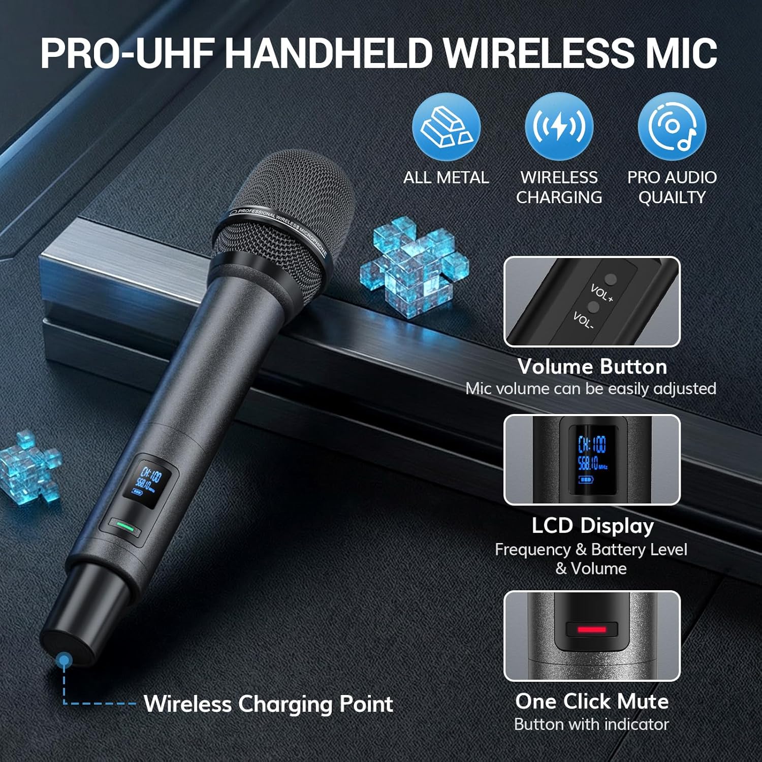 TONOR Bluetooth Wireless Microphones, Rechargeable UHF Cordless Microphone System for Home Party, Metal Dual Handheld 260ft for Home Karaoke, Church, Party,TW-790, Black - Flex Gamingproduct_type