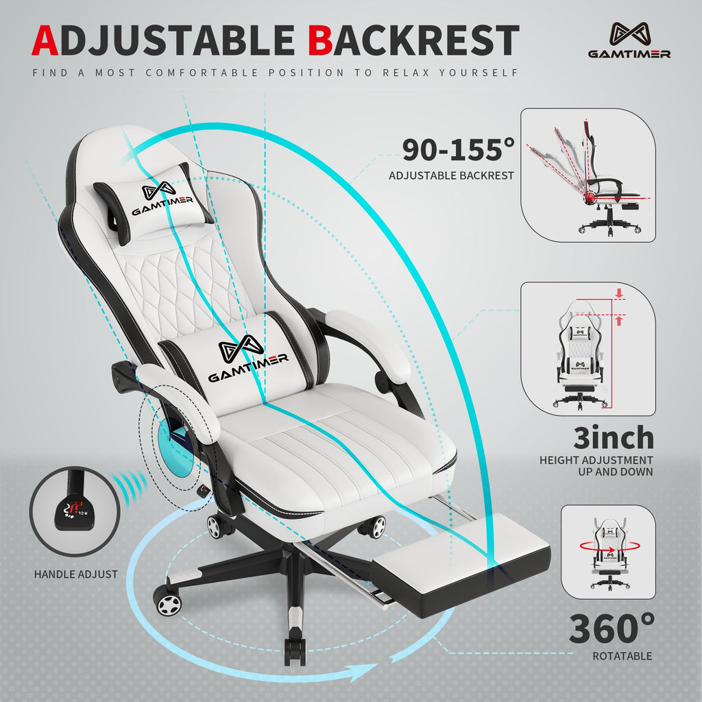 Gamtimer Gaming Chair with Footrest, Ergonomic Computer Chair, PU Breathable Material with Headrest and Lumbar Support, Suitable for Silla Gamer and Adults（Grey） - Flex Gamingproduct_type