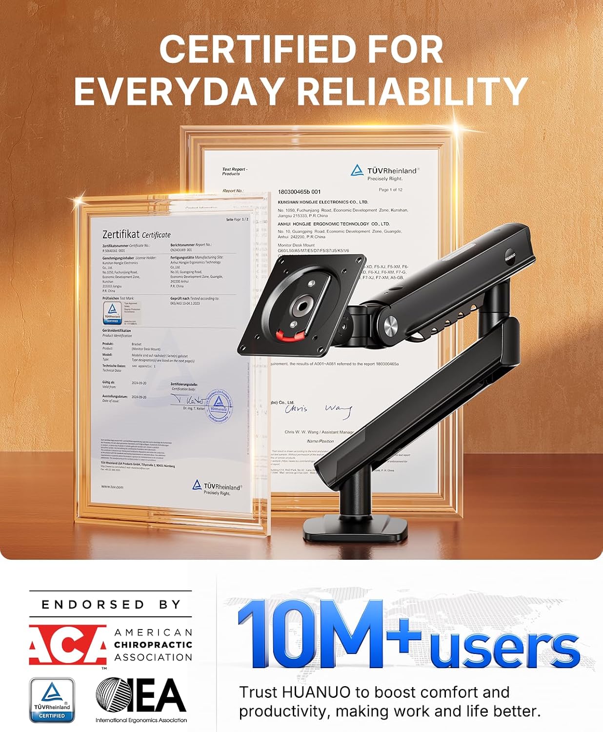 HUANUO FlowLift™ Pro Monitor Arm for 13–32" Screens, MechaSpring Monitor Mount, Fully-Adjustable Monitor Stand with Tilt/Swivel/Rotation, Tool-Free VESA Mount, C-Clamp/Grommet Base, Max Load 19.8 lbs - Flex Gamingproduct_type