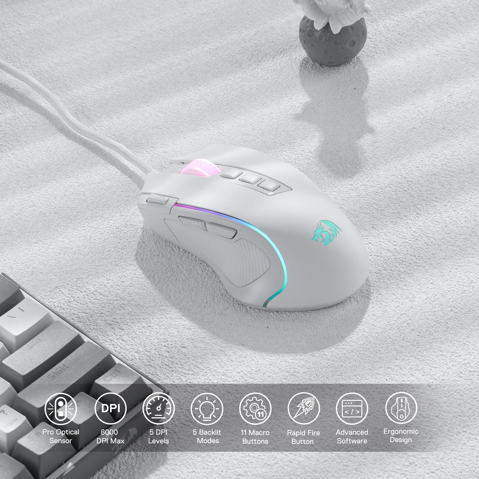 Redragon M612 Predator RGB Gaming Mouse, 8000 DPI Wired Optical Mouse with 11 Programmable Buttons & 5 Backlit Modes, Software Supports DIY Keybinds Rapid Fire Button - Flex Gamingproduct_type