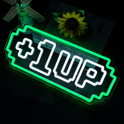 1UP Arcade Neon Sign For Wall Decor,USB Powered Led Neon Light For Game Room,Man Cave, Basement Home,Playroom,Birthday Gifts For Teens 16.9 * 7.1 inch