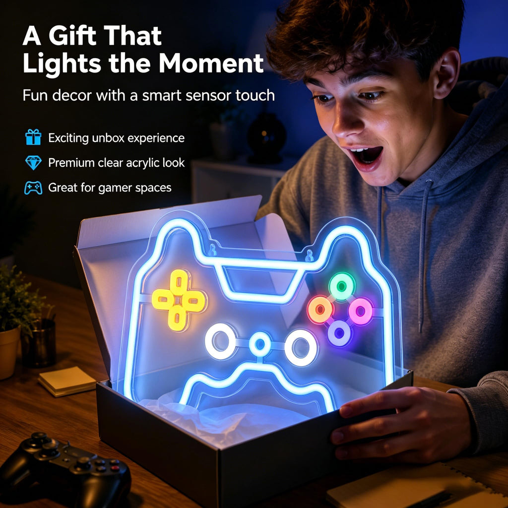 Motion Sensor Gamer Neon Sign Neon Light for Boys Room, Game Controller LED Sign for Gaming Room Decor,Neon Signs USB-Powered With Auto-on/off Switch,Gamer Gifts for Teens,Boys,Kids - Flex Gamingproduct_type