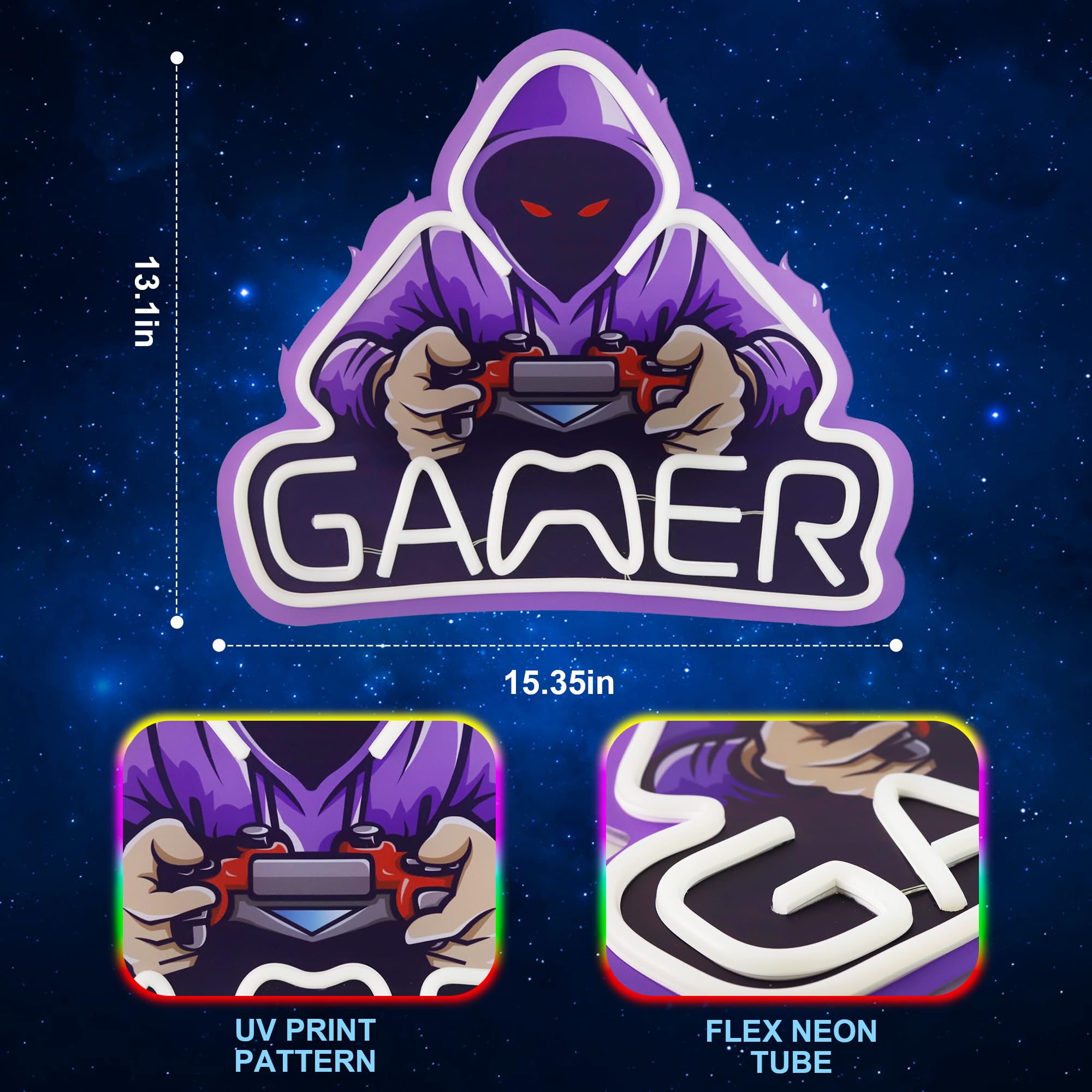 Kavaas Gamer Neon Sign, UV Printed Gaming Neon Sign for Gamer Room Decor - LED Video Game Neon Lights for Bedroom Boys, Gaming Wall decor - Best Gamer Gifts for Teenage Boys, Christmas - Flex Gamingproduct_type
