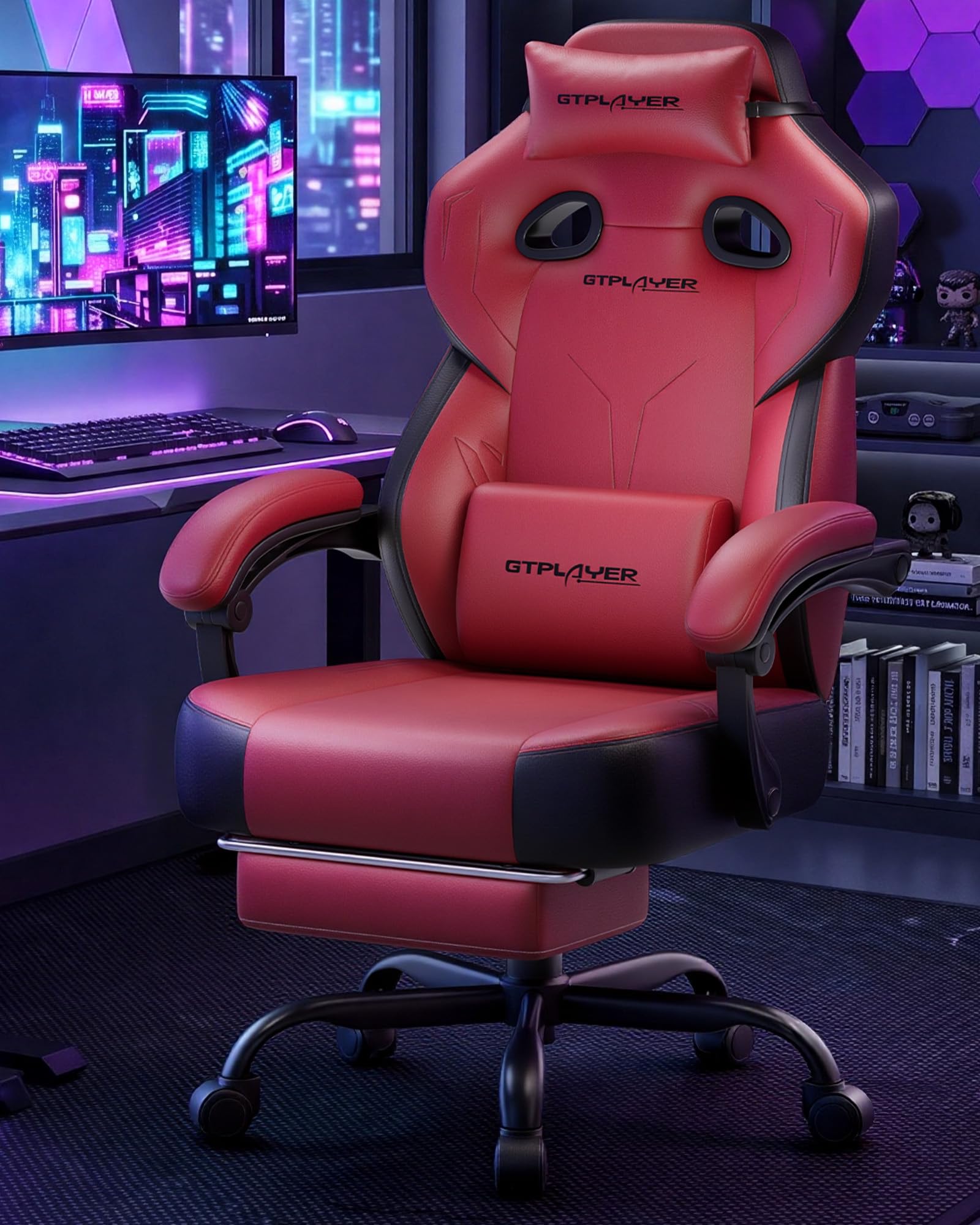 GTPLAYER Big & Tall Gaming Chair, 90°-155° Adjustable Reclining Office Seat with Footrest, Ergonomic Comfy Computer Desk Chair for Adults, Home Office Gaming Study Use, Black - Flex Gamingproduct_type