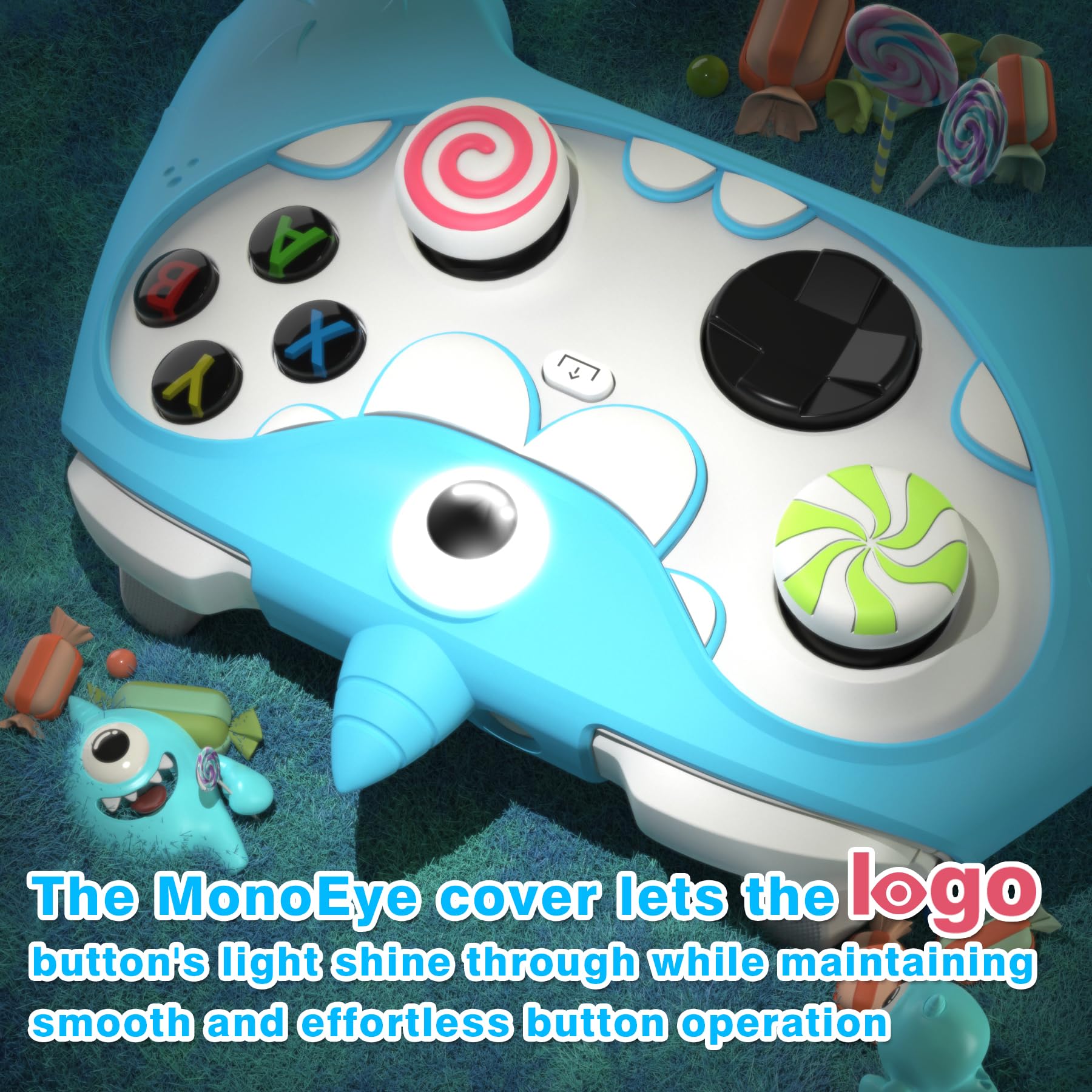 PlayVital MonoEye Monster Controller Skin for Xbox Series X/S - Cute Anti-Slip Silicone Cover Case with 4 Candy Thumb Grip Caps & Stickers, Full Protection Set, Green - Flex Gamingproduct_type