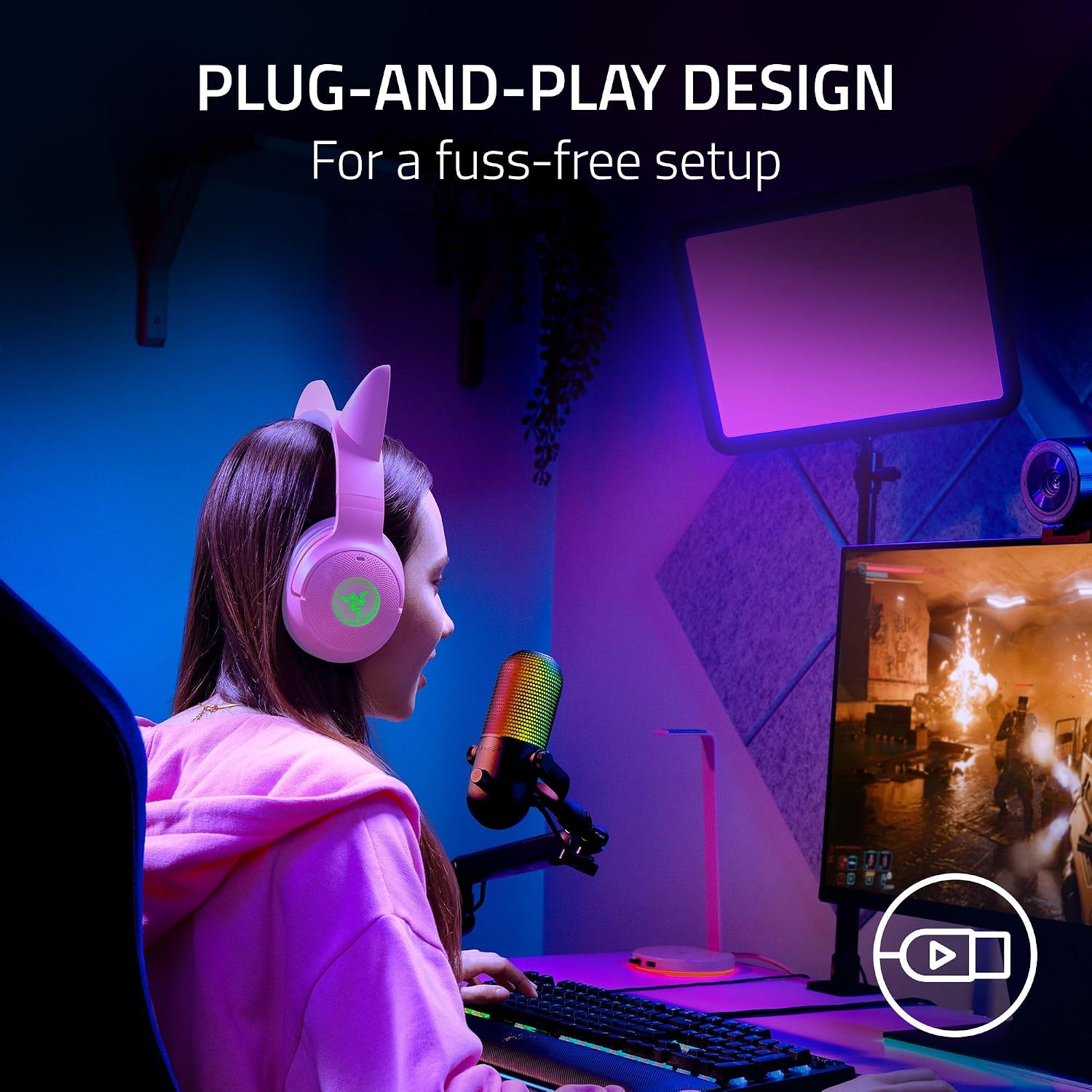 Razer Seiren V3 Chroma RGB, Stream & Game Reactive, USB Microphone, Black | Tap-to-Mute Sensor, Condenser Mic, Digital Gain Limiter & Shock Absorber, Works with OBS, Discord, Zoom, Teams
