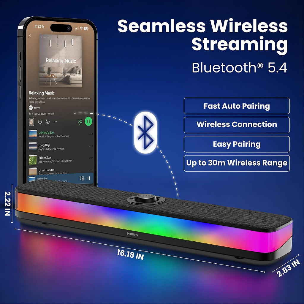 Philips PC Sound Bar Desktop Speaker with Bluetooth 5.4 & RGB