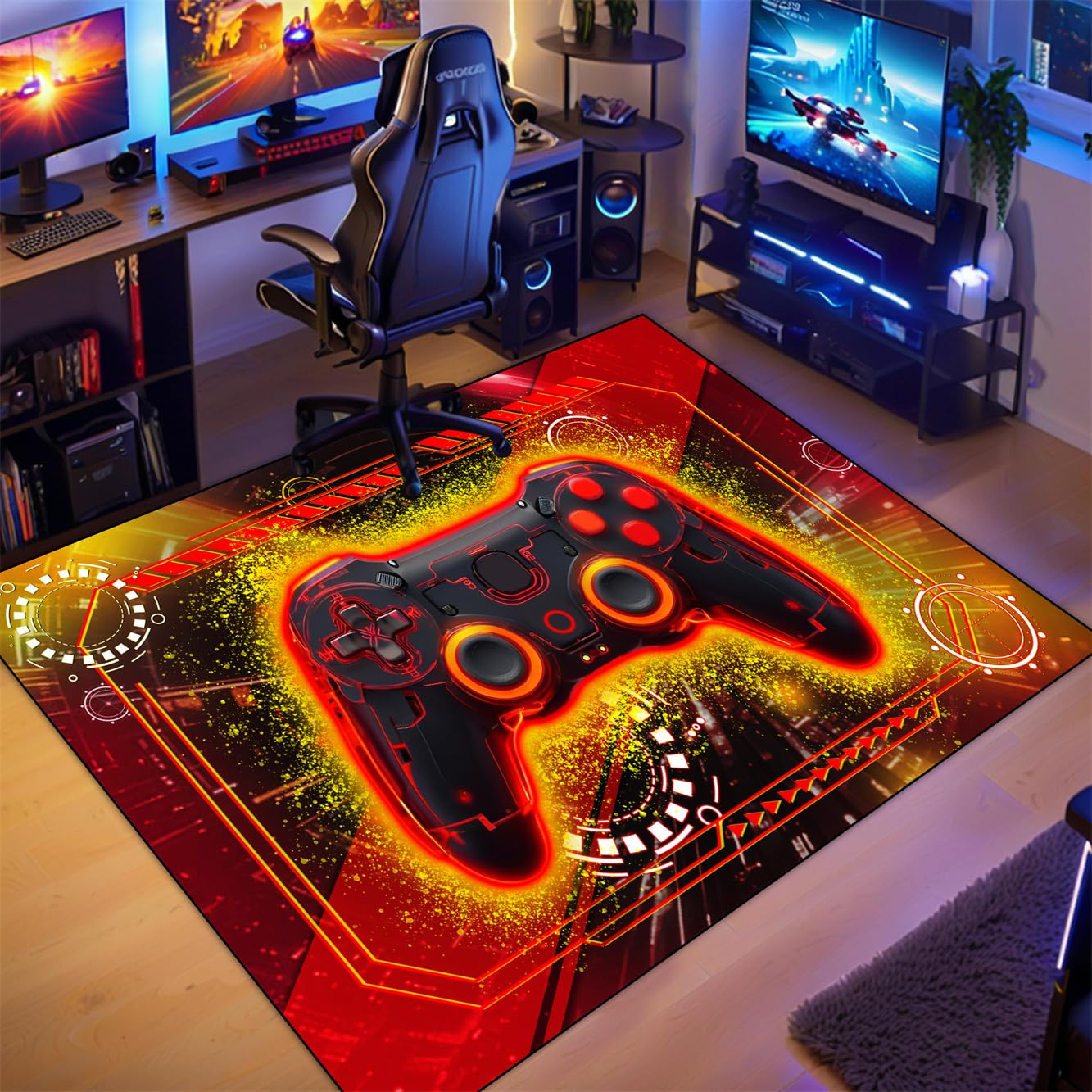 Video Game Shaped Carpet Rug - Gamepad Shaped Area Rug for Boys Bedroom Gaming Themed Area Rugs Kids Boys Gaming Room Decor, 4.5x6 Feet - Flex Gamingproduct_type