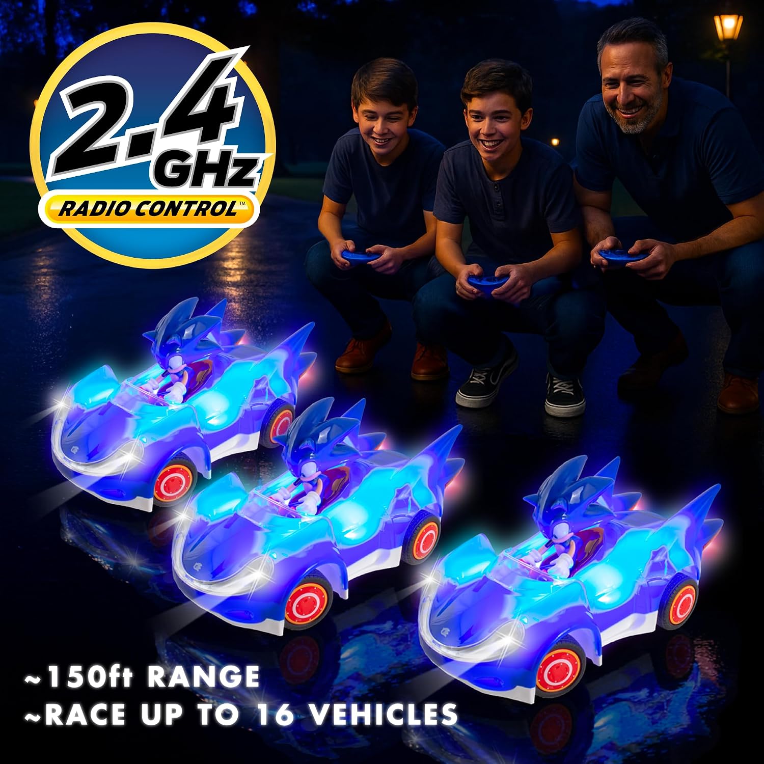 NKOK Sonic RC Car Glow Racer – Light-Up Remote Control Car, 1/28 Scale | Official Sonic the Hedgehog RC Toy with Easy Controls, Indoor & Outdoor Racing Fun, Collectible Design & Kids Gift, Ages 6+