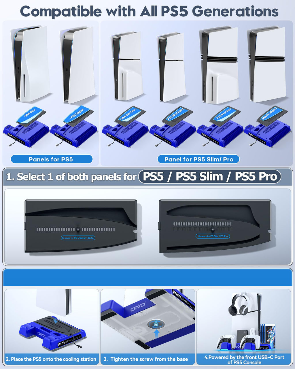 OIVO PS5 Stand & Cooling Station with Controller Charging – 5 Colours