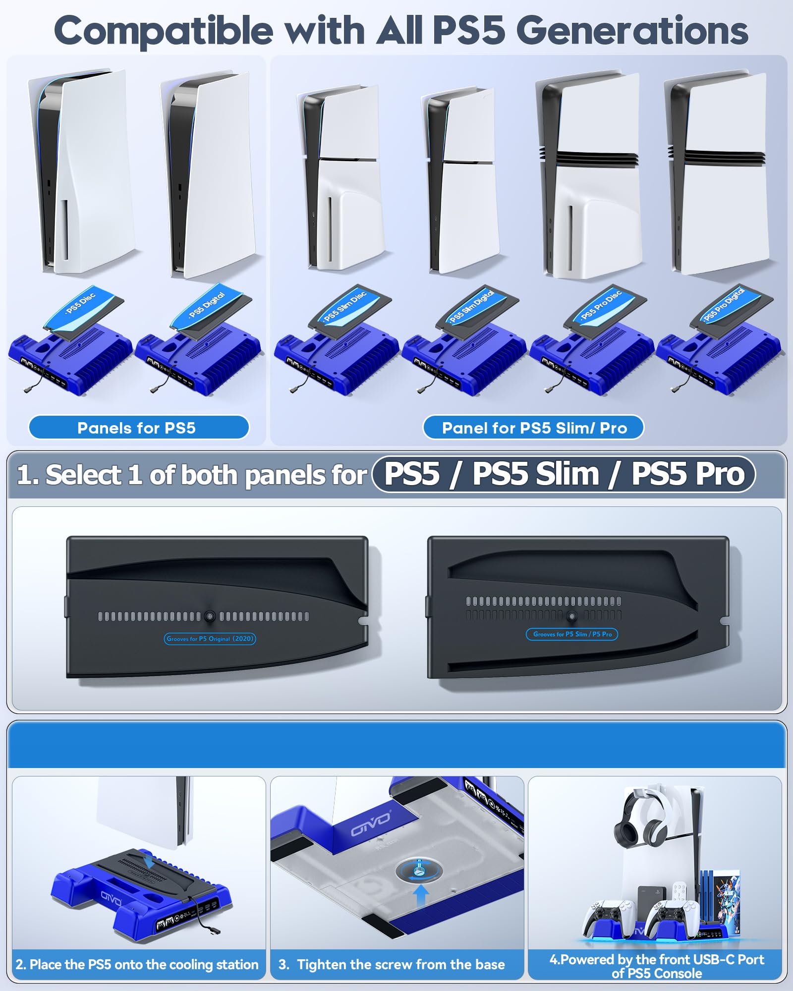 OIVO PS5 Stand & Cooling Station with Controller Charging – 5 Colours