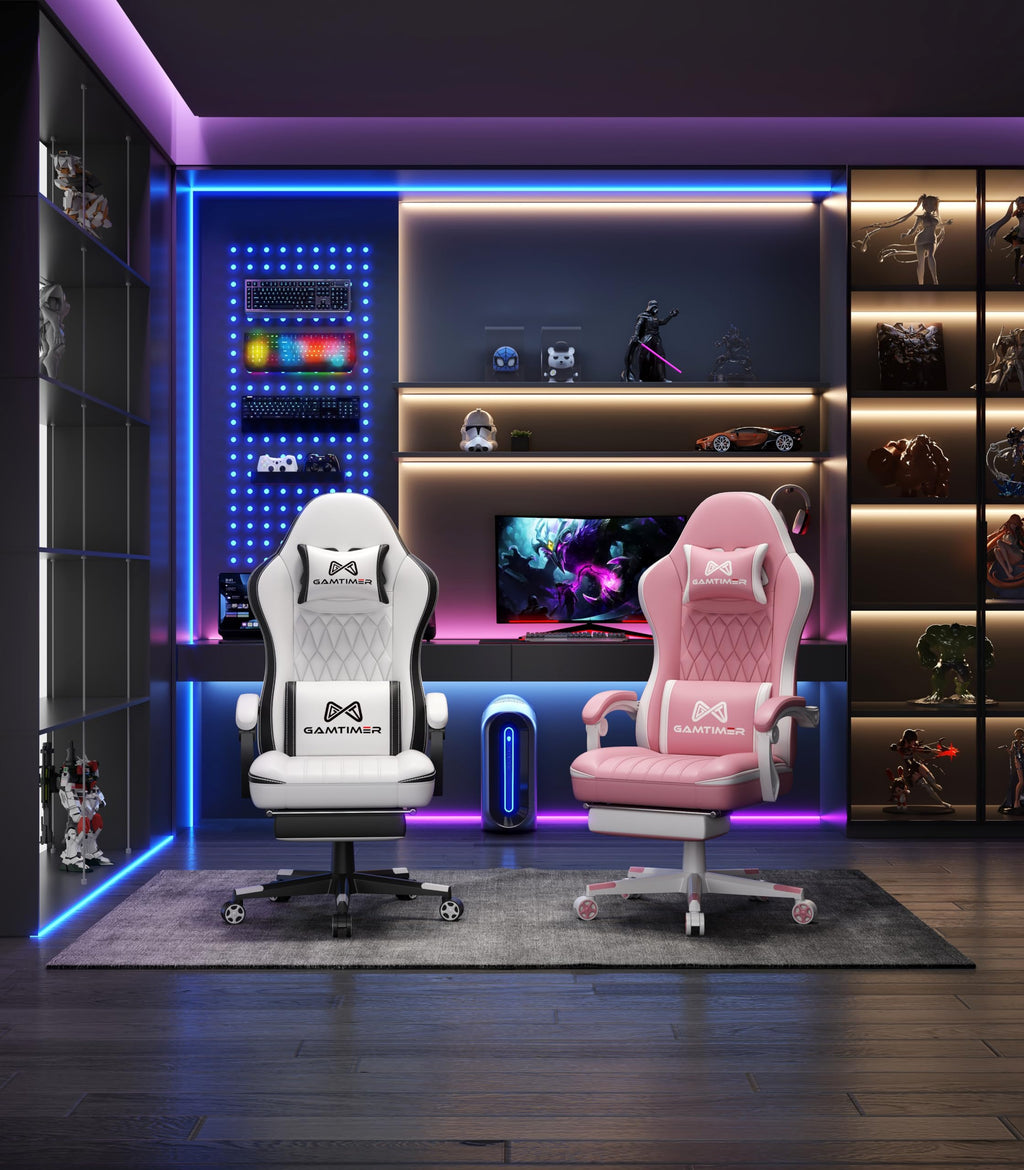 Gamtimer Gaming Chair with Footrest, Ergonomic Computer Chair, PU Breathable Material with Headrest and Lumbar Support, Suitable for Silla Gamer and Adults（Grey） - Flex Gamingproduct_type