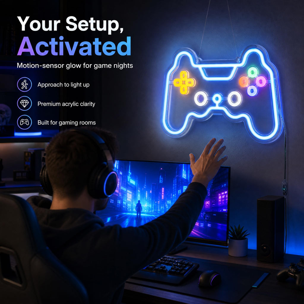 Motion Sensor Gamer Neon Sign Neon Light for Boys Room, Game Controller LED Sign for Gaming Room Decor,Neon Signs USB-Powered With Auto-on/off Switch,Gamer Gifts for Teens,Boys,Kids - Flex Gamingproduct_type