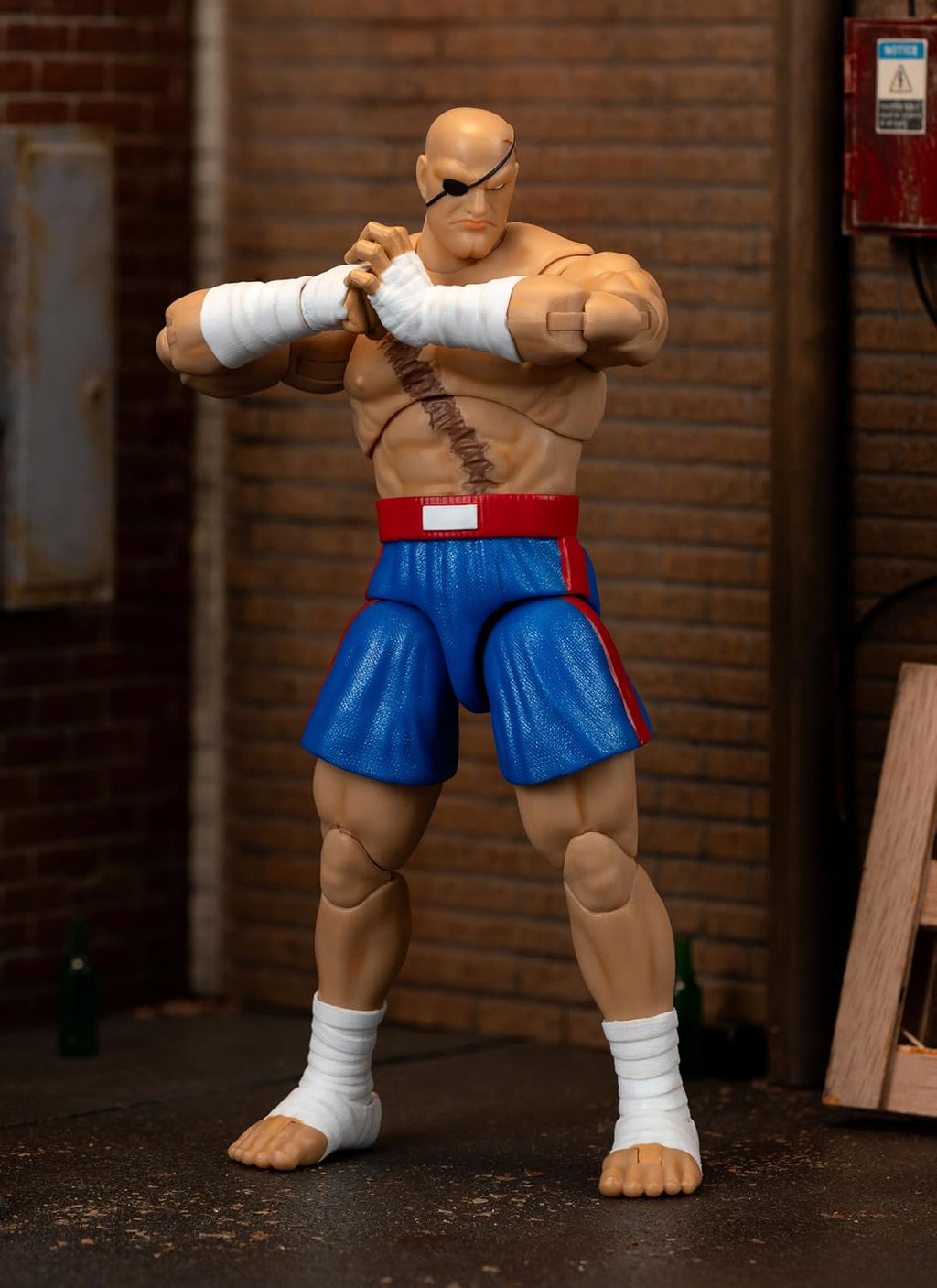 Jada Street Fighter II Sagat Deluxe 1:12 Scale Action Figure - Highly Articulated, Tiger Shot Accessory & Stand, 7.6" Tall | Highly articulated, Tiger Shot accessory and stand