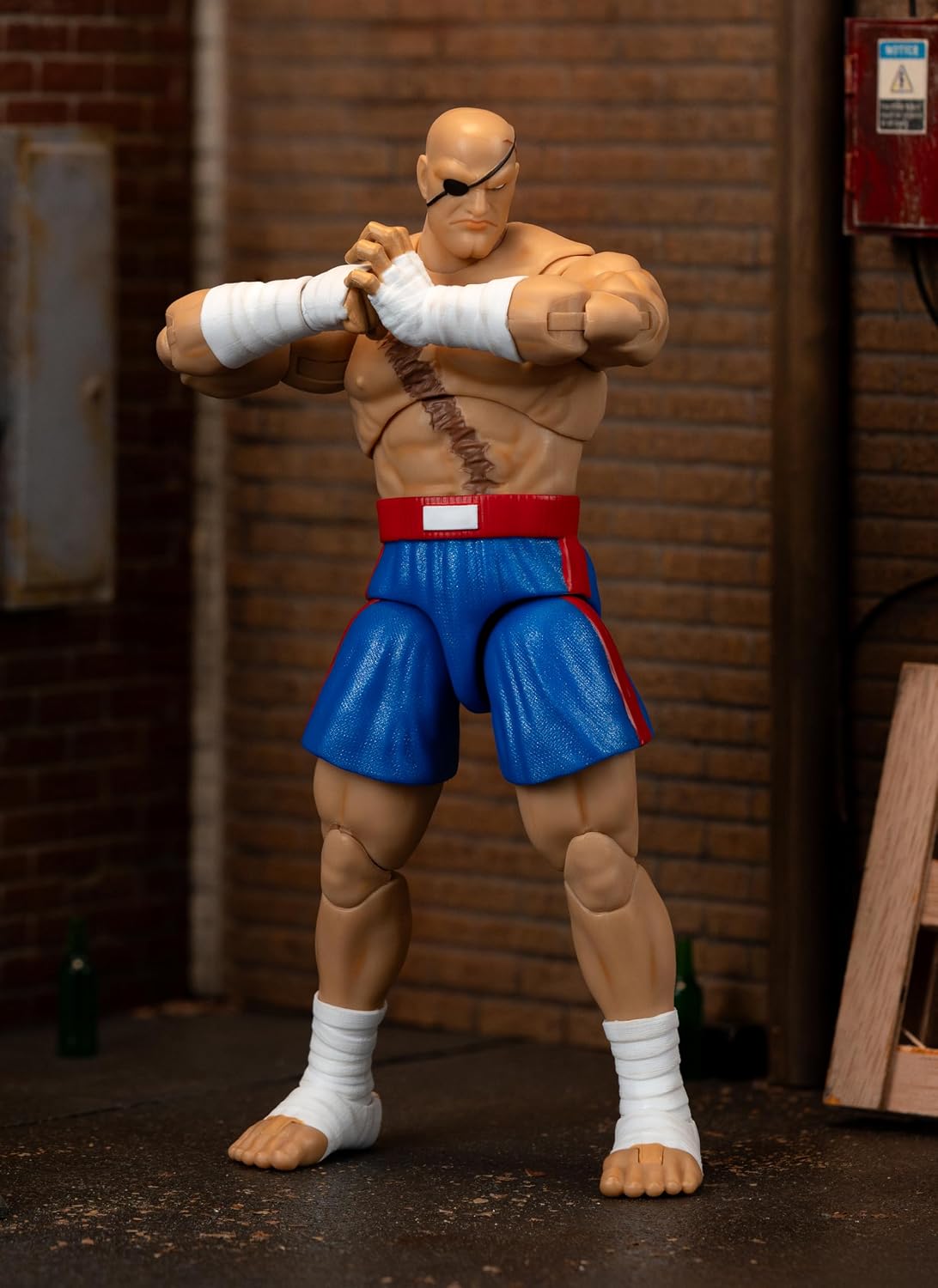 Jada Street Fighter II Sagat Deluxe 1:12 Scale Action Figure - Highly Articulated, Tiger Shot Accessory & Stand, 7.6" Tall | Highly articulated, Tiger Shot accessory and stand