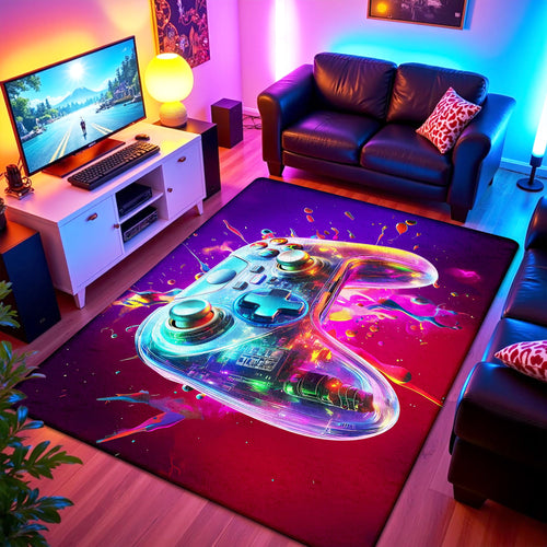 5x7 ft Neon Gaming Area Rug for Boys Room, Colorful Game Controller Carpet for Gamer Room Decor, Low Pile Non-Slip Video Game Rug for Teens Playroom or Game Zone - 03 - Flex Gamingproduct_type