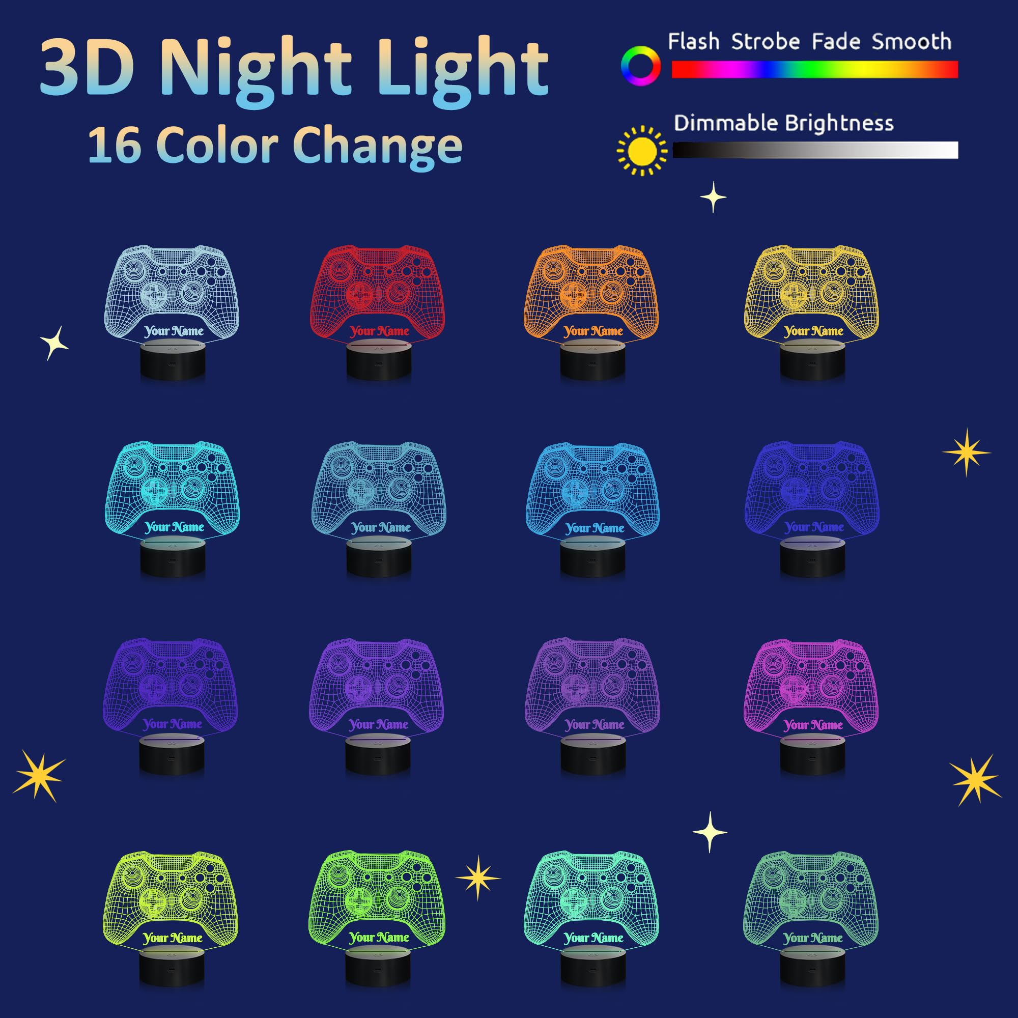 Attivolife Gamepad 3D Lamp, Hologram Illusion Controller Night Light for Kid, 16 Colors Changing & Remote Dimmer Control, Cool Boy Girl Video Gaming Room Accessories as Xmas Birthday Gift for Teen