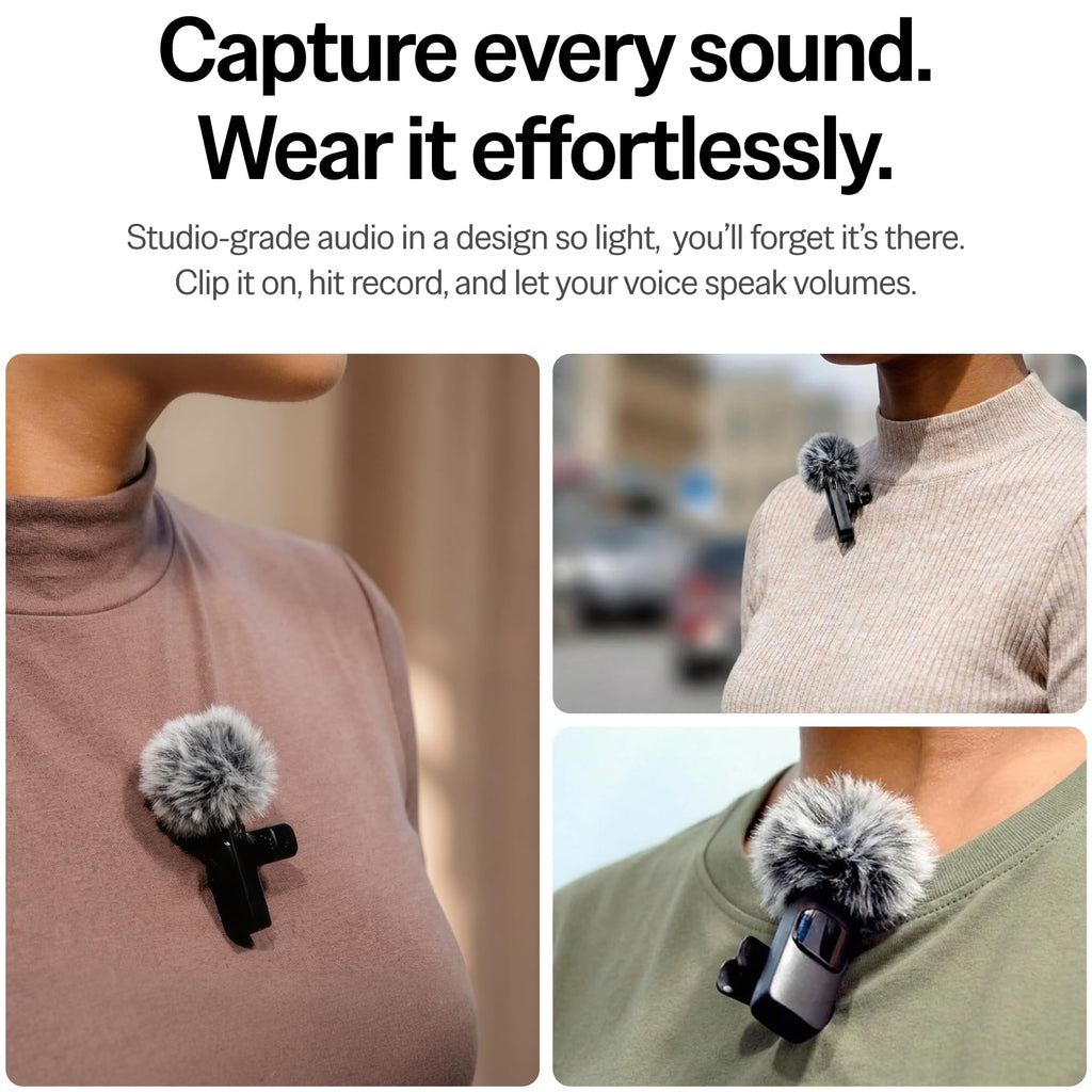 Mini Mic Pro (Latest Model – #1 Microphone for iPhone & Android, Wireless Mini Microphone, Clear Voice, Noise Cancelling, Lavalier Mic for TikTok, YouTube & Interviews
