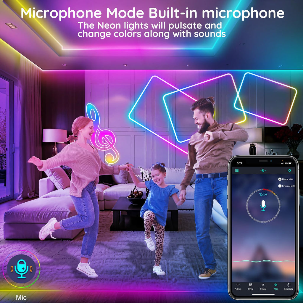 FBZ 200Ft Led Rope Lights, Flexible Neon Lights Control with App/Remote, Multiple Modes, IP65 Outdoor RGB Waterproof, Music Sync Gaming Light Strip for Bedroom Decor (200FT)