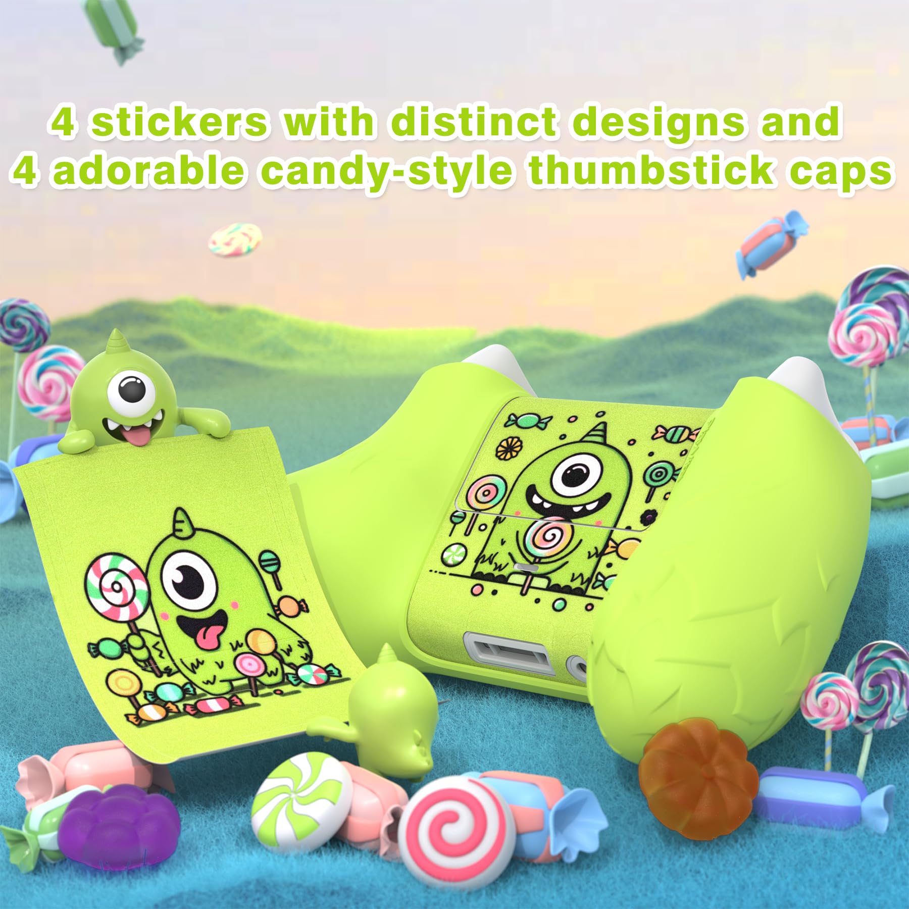 PlayVital MonoEye Monster Controller Skin for Xbox Series X/S - Cute Anti-Slip Silicone Cover Case with 4 Candy Thumb Grip Caps & Stickers, Full Protection Set, Green - Flex Gamingproduct_type