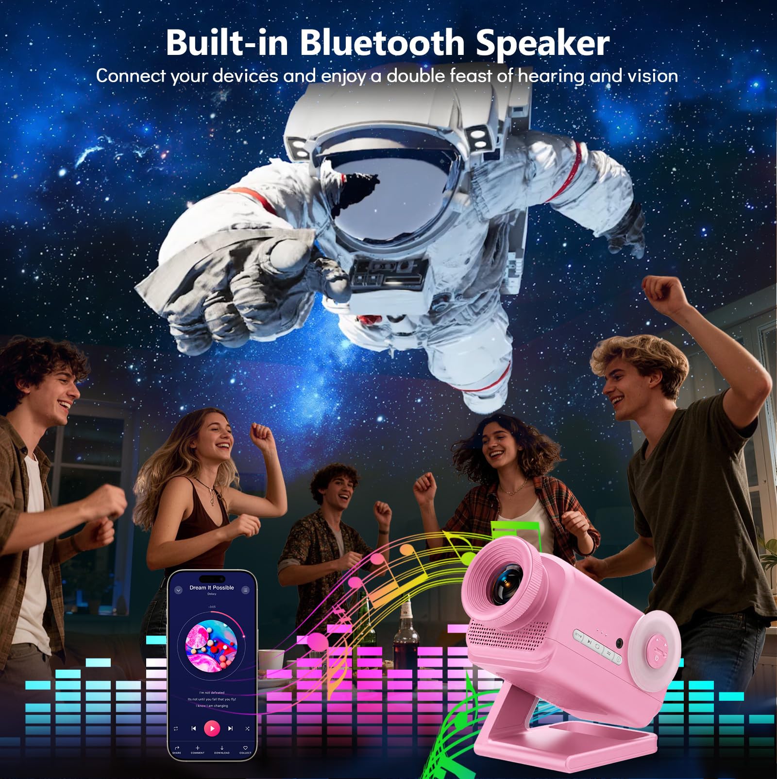 Rossetta 3D Projector with 60 Scenes, Galaxy Star Projector for Room Decor | Bluetooth Speaker, 1H/2H Timer & Remote, Night Light for Bedroom, Party, Christmas & Birthday Gifts for Adults, Girls, Boys