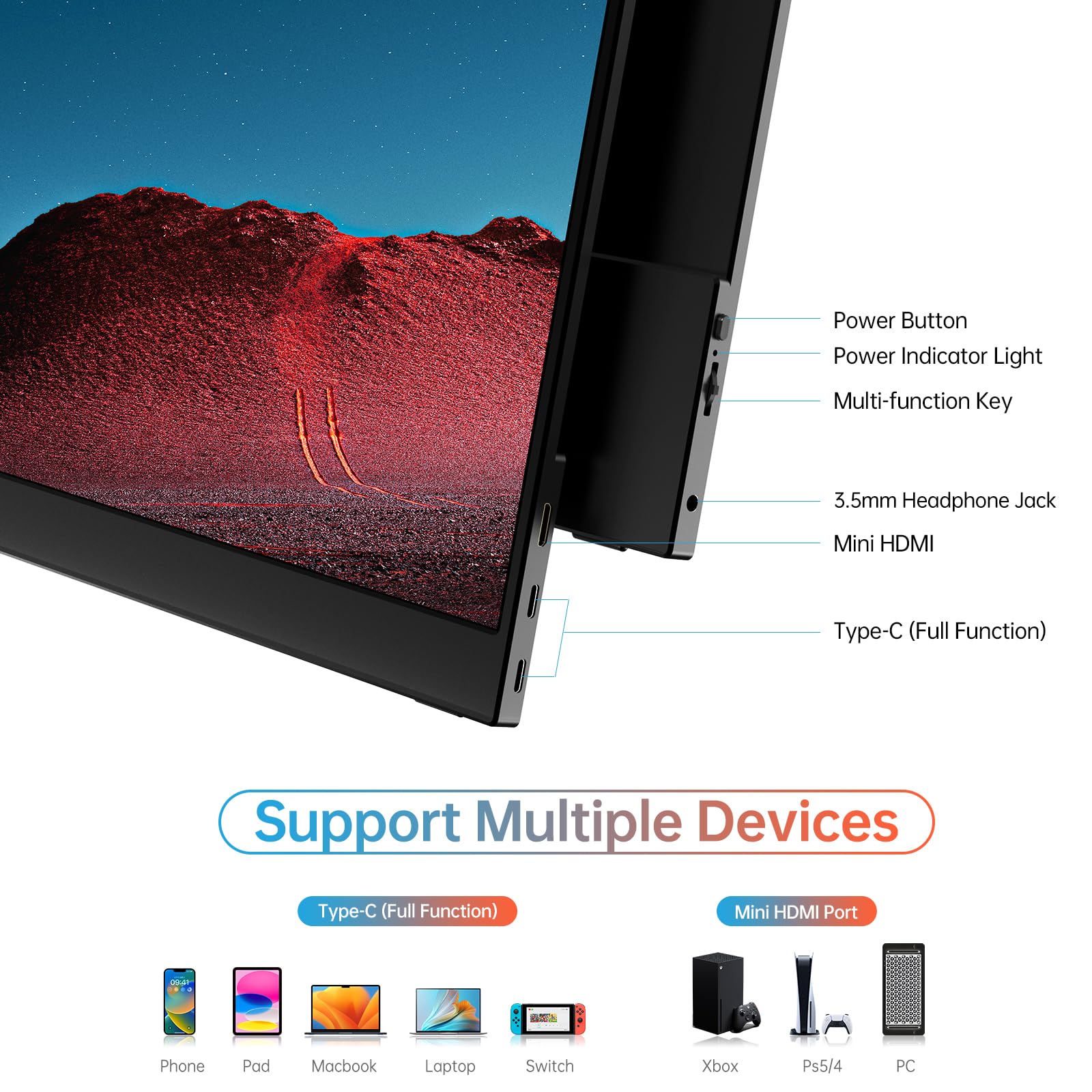 MNN Portable Monitor 15.6inch FHD 1080P 60Hz USB C HDMI Gaming Ultra-Slim IPS Display w/Smart Cover & Speakers,HDR Plug&Play, External Monitor for Laptop PC Phone Mac (15.6'' 1080P) - Flex Gamingproduct_type