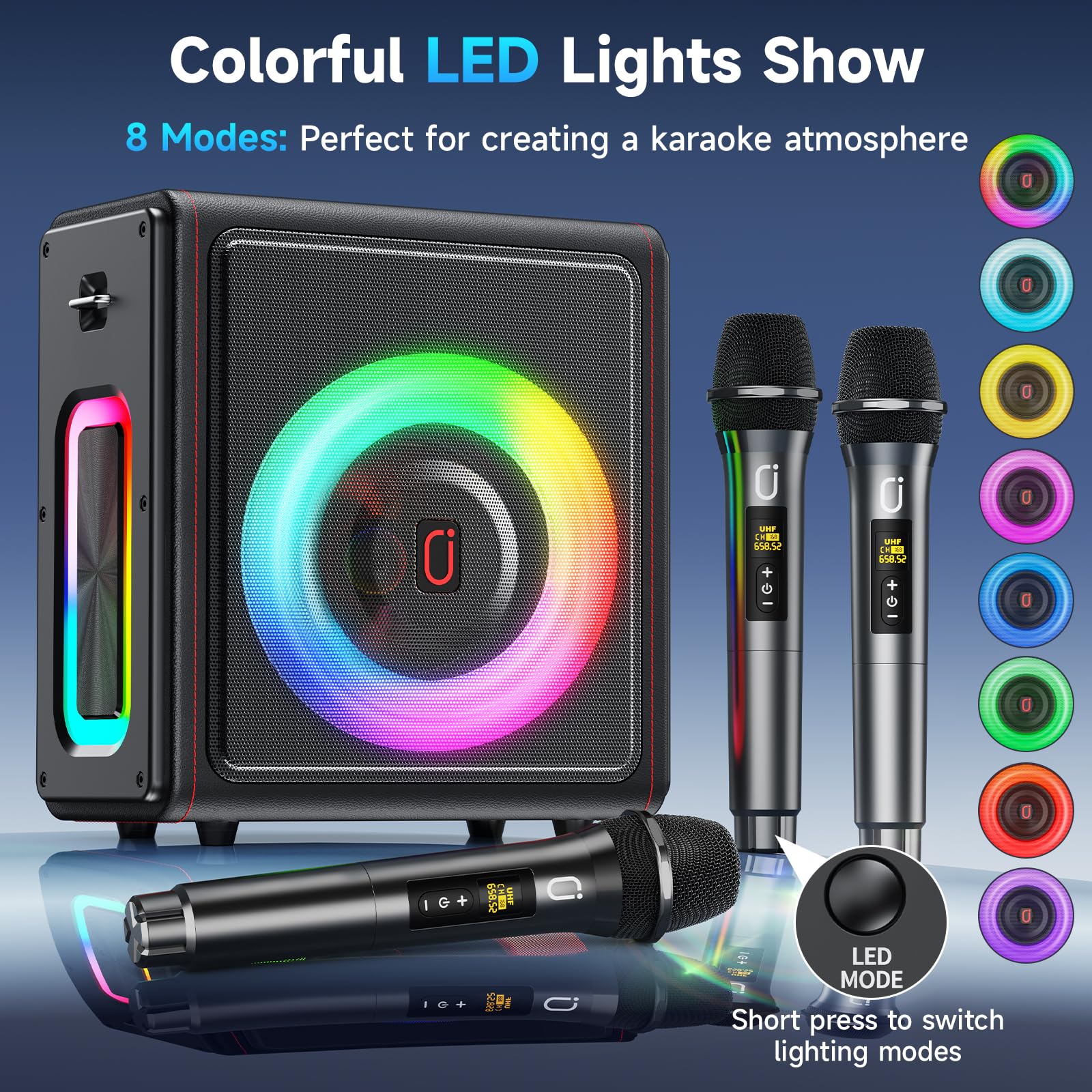 Karaoke Machine for Adults with 2 Wireless Microphones, 200W PA System | Pitch Correction, Bluetooth 5.3, Retro Leather Design, 24H Playtime, TV Connection, TWS Stereo and Live Performance Support