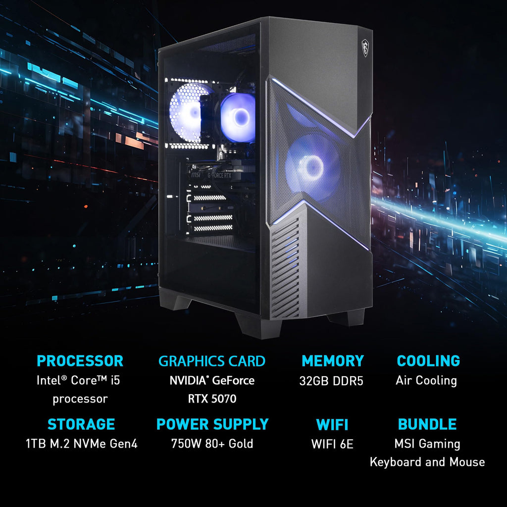 msi Codex R2 Gaming Desktop PC | NVIDIA GeForce RTX 5070 12GB | Intel Core i5-14400F | 32GB DDR5 RAM | 1TB NVMe SSD | Air Cooling | Wi-Fi 6E | Windows 11 Home | VR Ready | D14NVP5-613US - Flex Gamingproduct_type