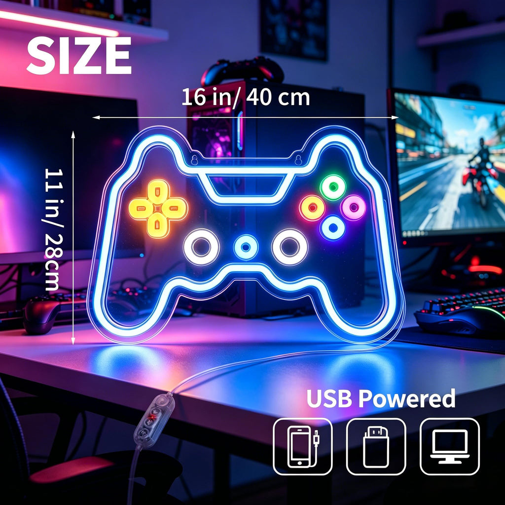 Motion Sensor Gamer Neon Sign Neon Light for Boys Room, Game Controller LED Sign for Gaming Room Decor,Neon Signs USB-Powered With Auto-on/off Switch,Gamer Gifts for Teens,Boys,Kids - Flex Gamingproduct_type