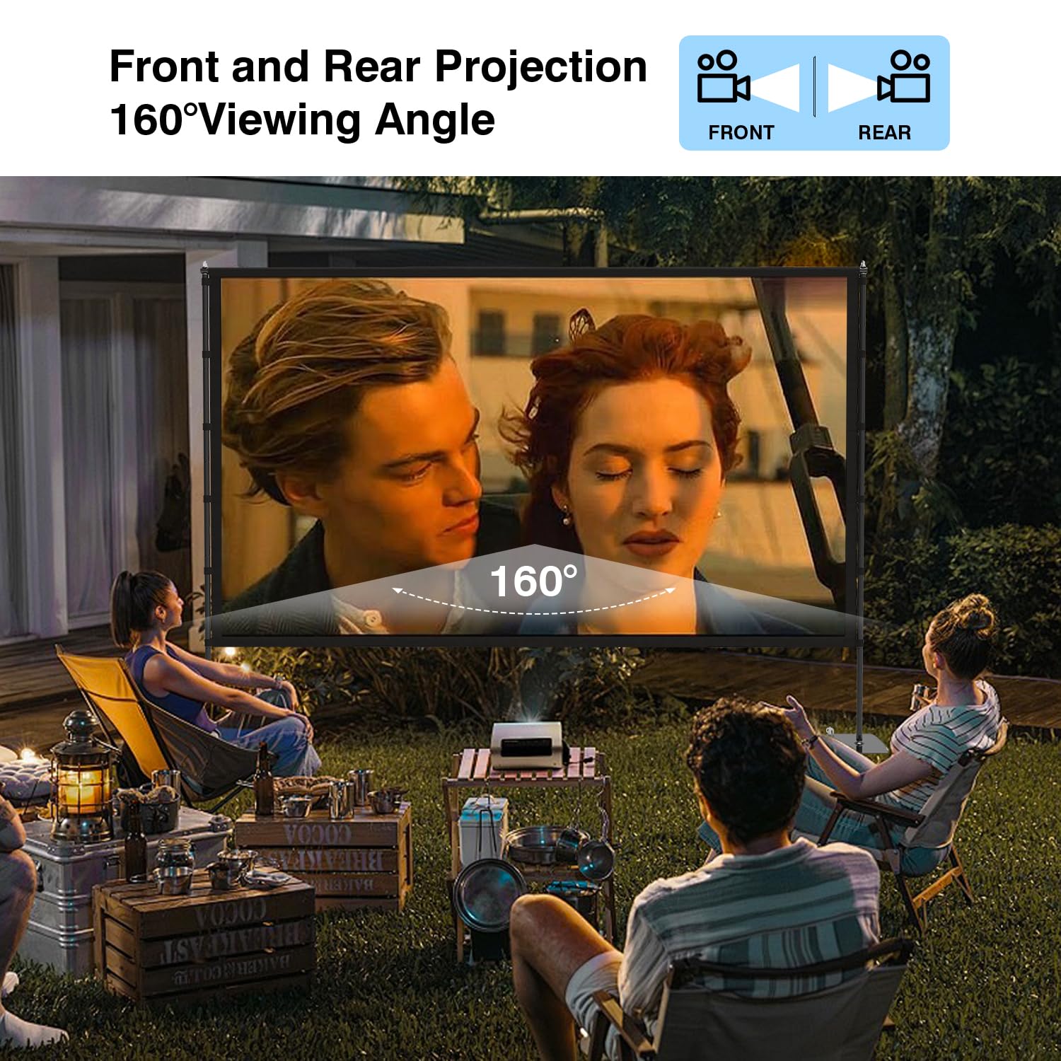 STWUI Outdoor-Projector-Screen-with-Stand - 120 inch Portable Projector Screen Indoor Outdoor Projector Screens 16:9 4K HD Lightweight Movie Screen with Carry Bag for Backyard Movie Night - Flex Gamingproduct_type