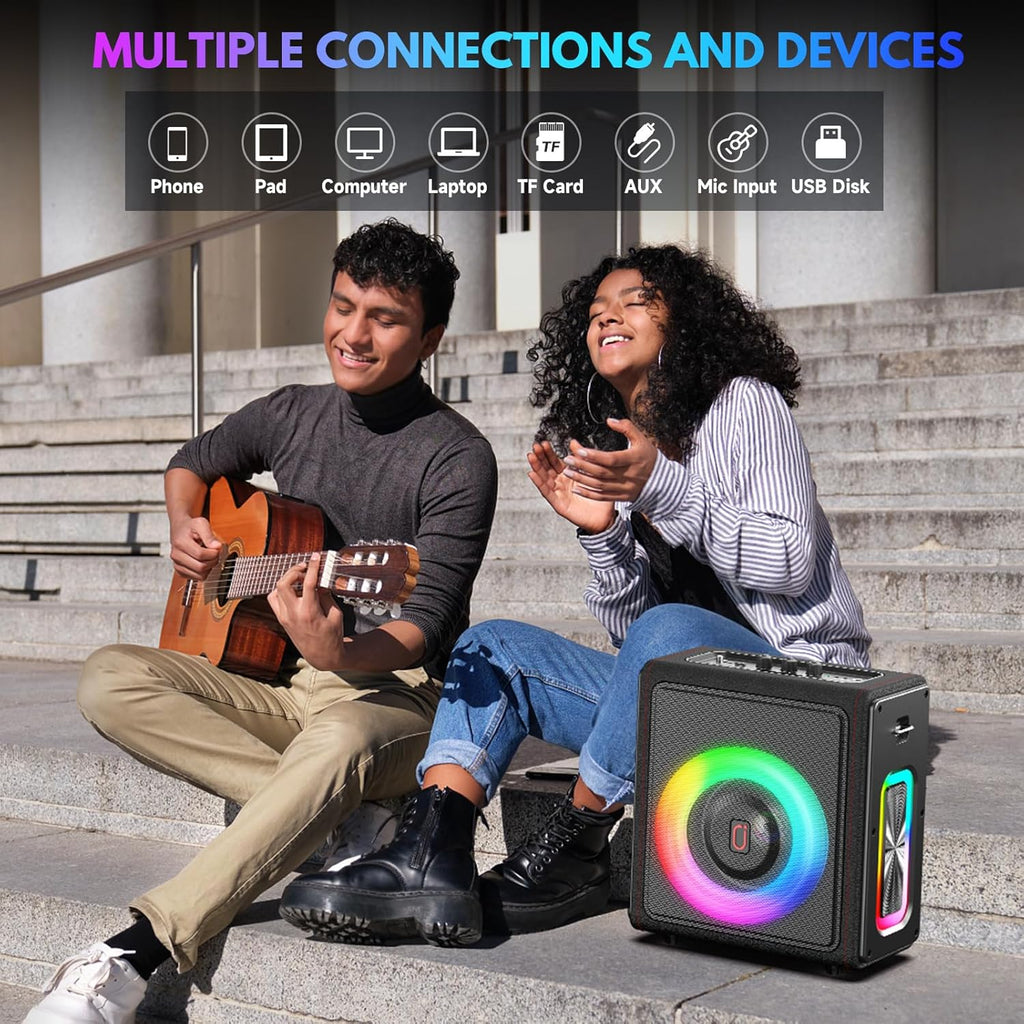 Karaoke Machine for Adults with 2 Wireless Microphones, 200W PA System | Pitch Correction, Bluetooth 5.3, Retro Leather Design, 24H Playtime, TV Connection, TWS Stereo and Live Performance Support