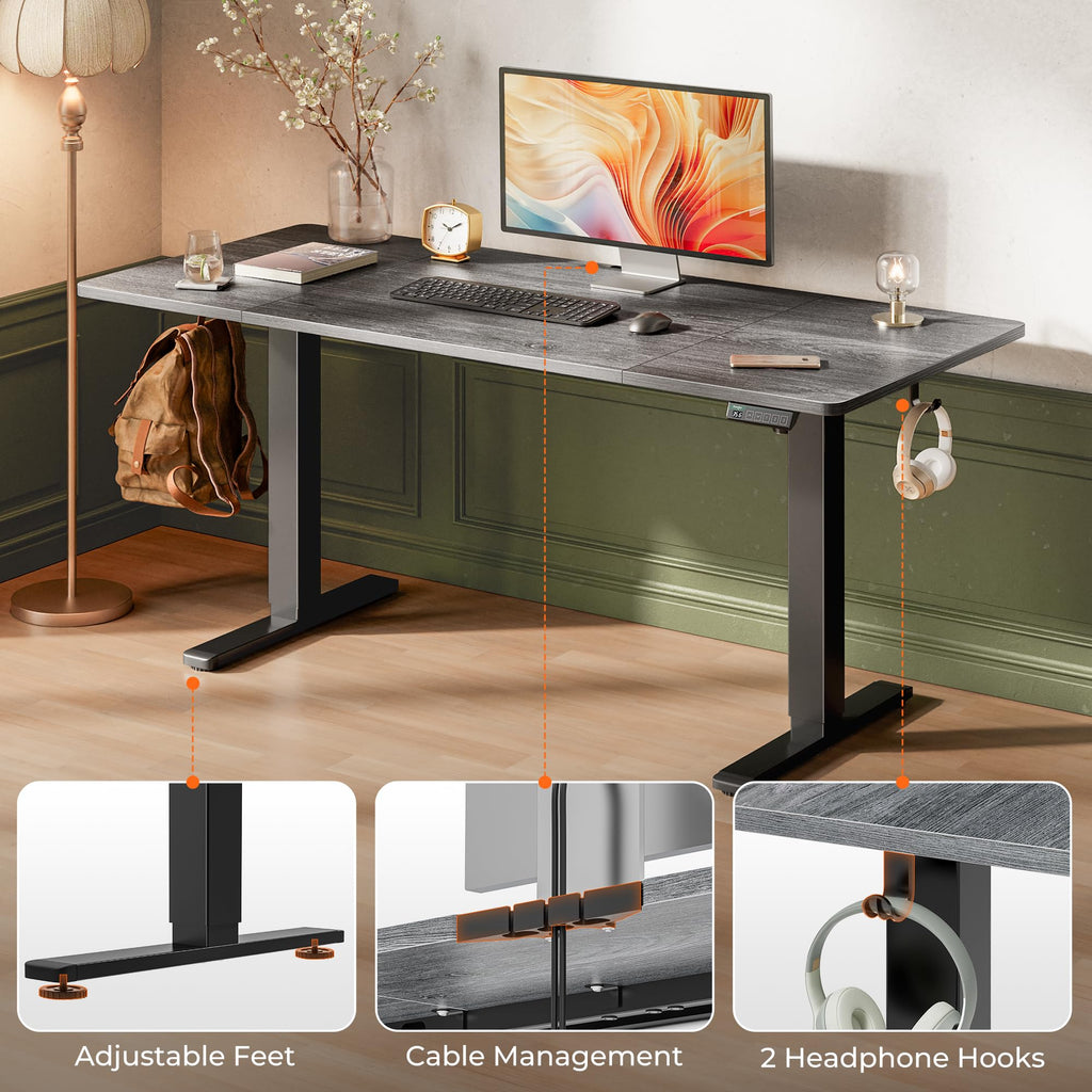 Huuger 55 x 28 Large Electric Standing Desk, Height Adjustable Computer Desk, 27.6" Deep Desktop, Stand up Gaming Office Table with 2 Hooks, 3 Preset Heights, for Home Office, Black - Flex Gamingproduct_type