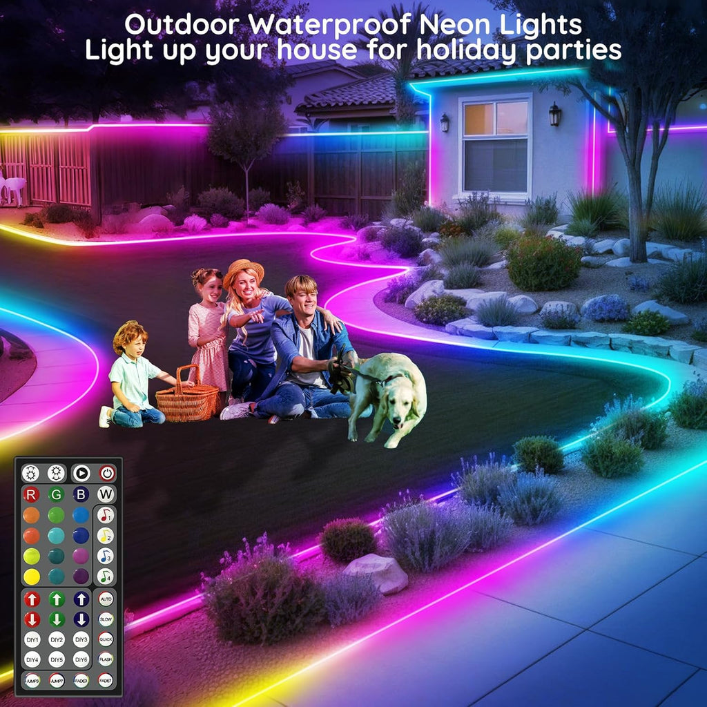 FBZ 200Ft Led Rope Lights, Flexible Neon Lights Control with App/Remote, Multiple Modes, IP65 Outdoor RGB Waterproof, Music Sync Gaming Light Strip for Bedroom Decor (200FT)