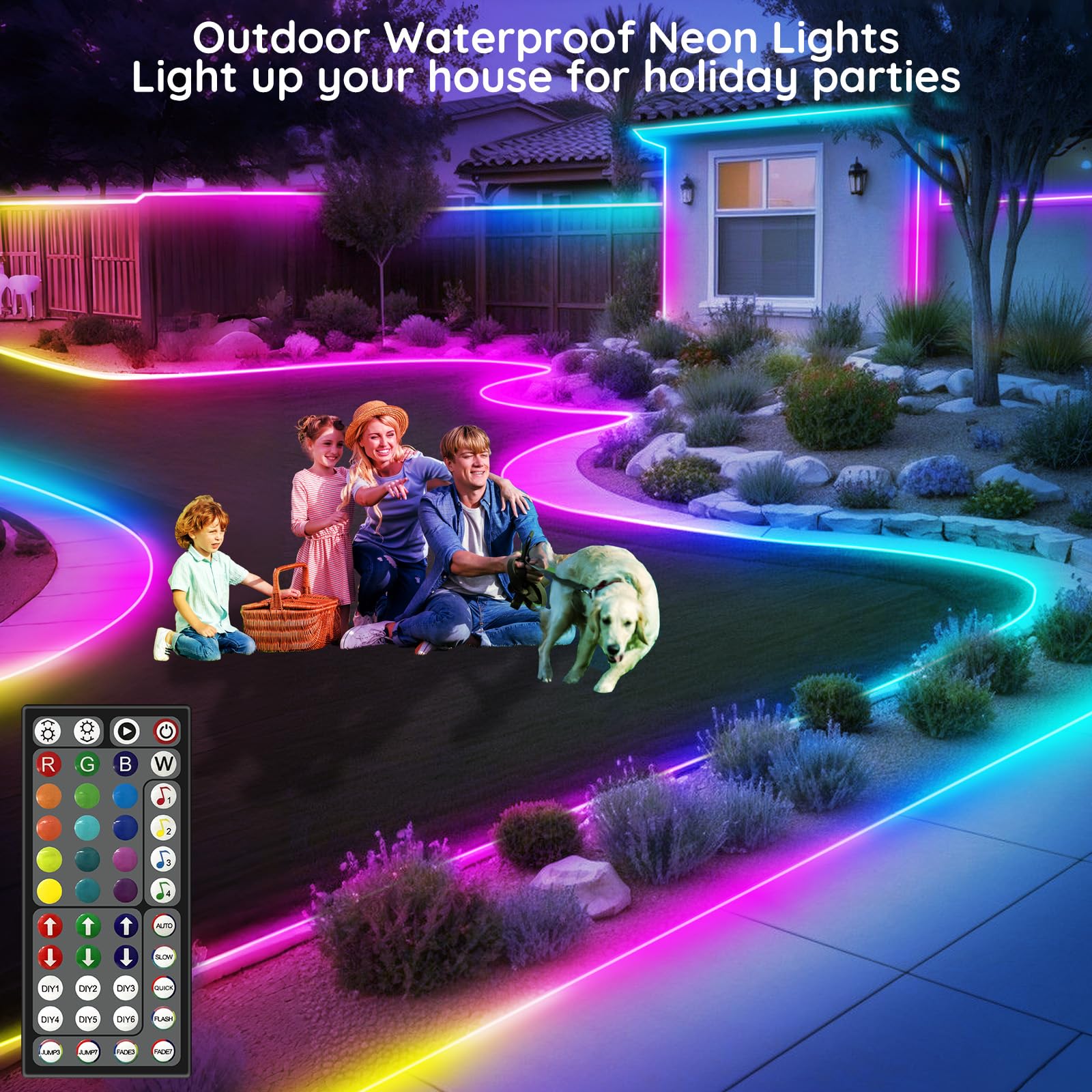 FBZ 200Ft Led Rope Lights, Flexible Neon Lights Control with App/Remote, Multiple Modes, IP65 Outdoor RGB Waterproof, Music Sync Gaming Light Strip for Bedroom Decor (200FT)