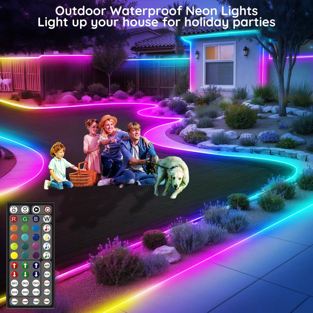 FBZ 200Ft Led Rope Lights, Flexible Neon Lights Control with App/Remote, Multiple Modes, IP65 Outdoor RGB Waterproof, Music Sync Gaming Light Strip for Bedroom Decor (200FT)