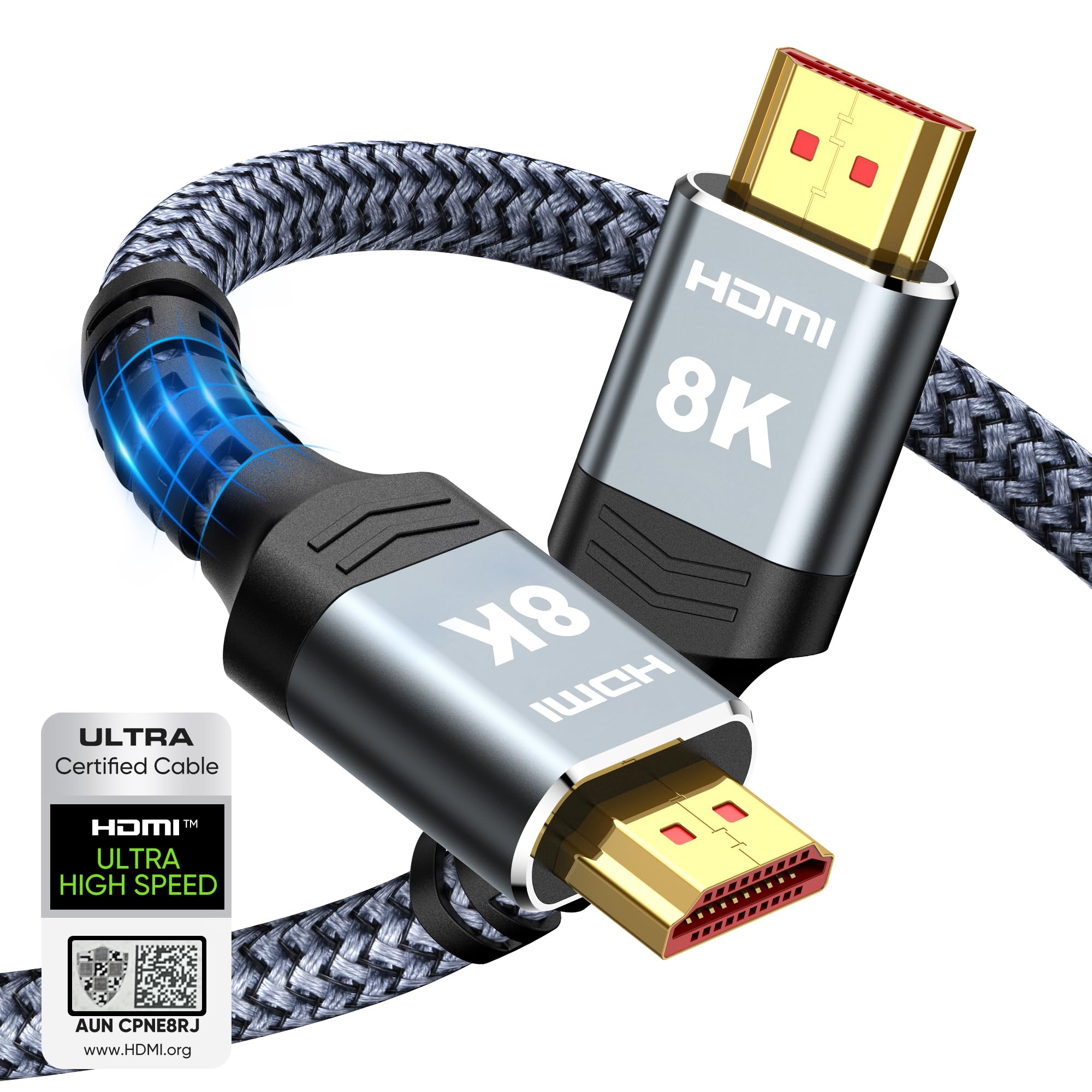 Highwings 8K 10K 4K HDMI Cable 48Gbps 6.6FT/2M, Certified Ultra High Speed 2.1 HDMI Cable Braided Cord-4K@120Hz 8K@60Hz, DTS:X, HDCP 2.2 & 2.3, HDR 10 Compatible with DVD Player/PS5/HDTV/Blu-ray - Flex Gamingproduct_type