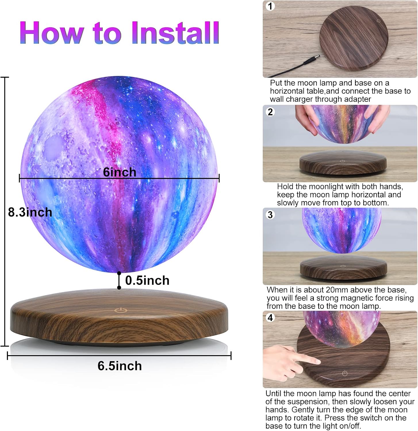 GROPINFLY Levitating Moon Lamp – 18 Colors & Multicolor