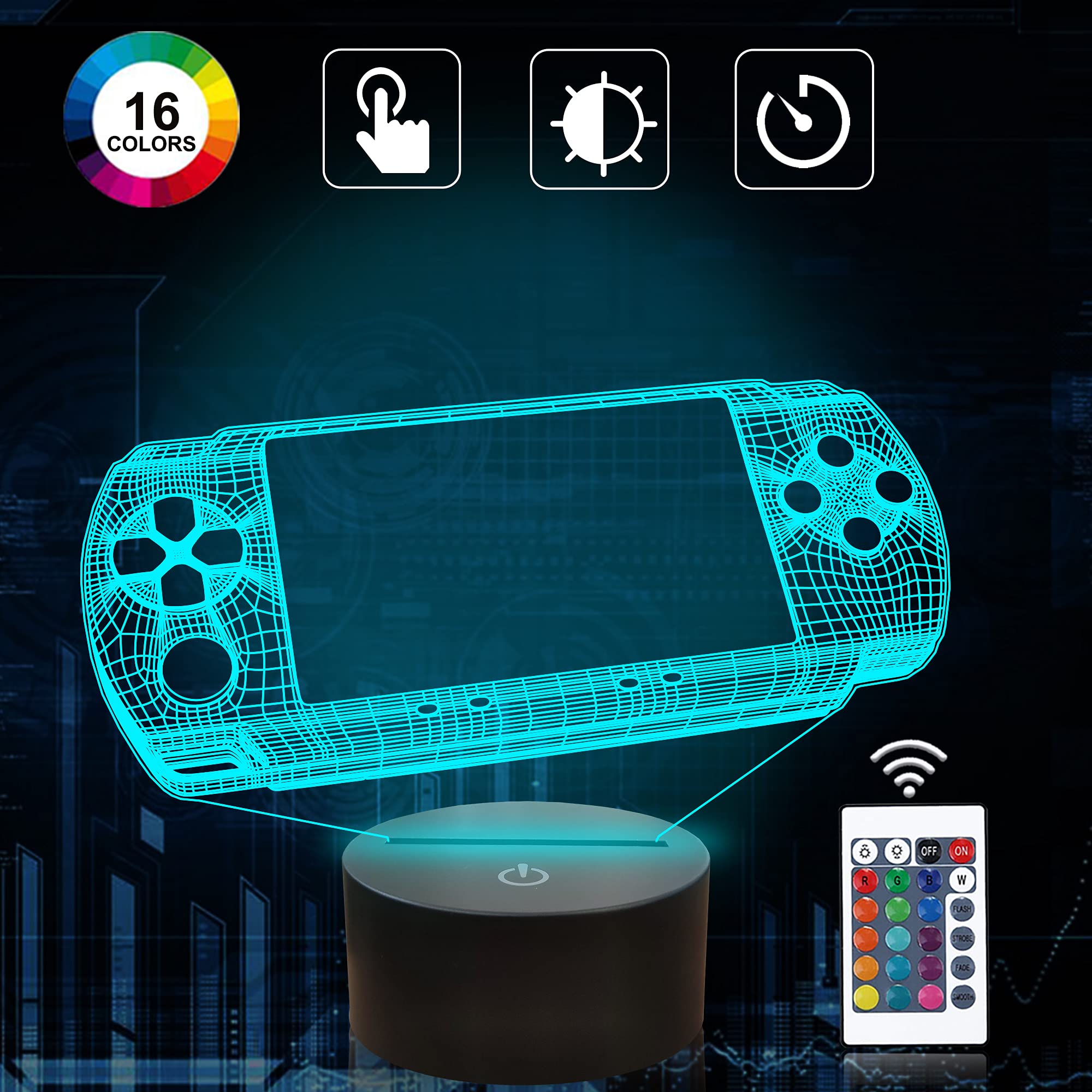 Attivolife Gamepad 3D Lamp, Hologram Illusion Controller Night Light for Kid, 16 Colors Changing & Remote Dimmer Control, Cool Boy Girl Video Gaming Room Accessories as Xmas Birthday Gift for Teen